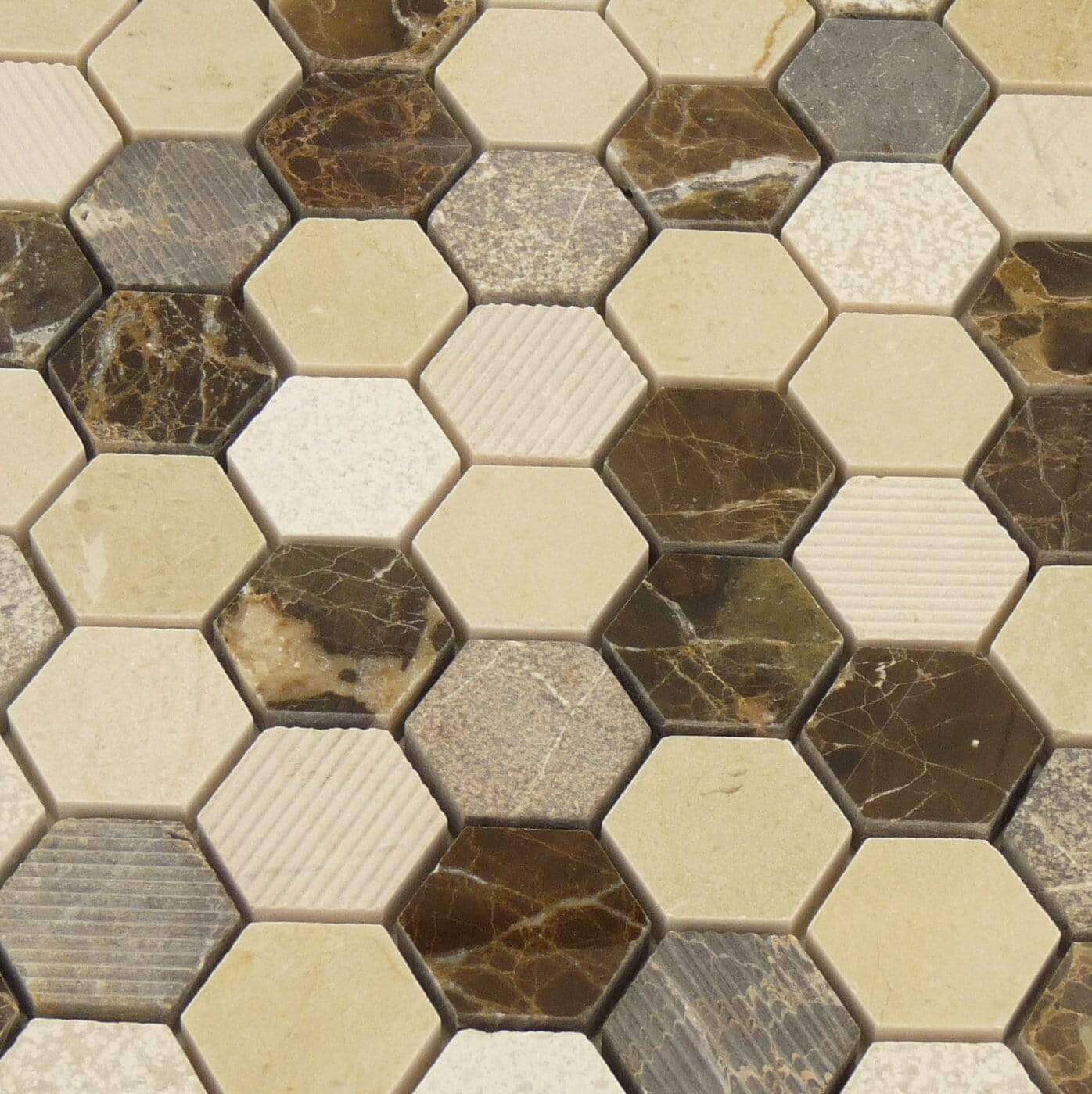 Dream Gallery Hexagon Brown Polished and Unpolished Stone Tile Euro Glass