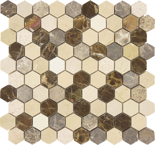 Dream Gallery Hexagon Brown Polished and Unpolished Stone Tile Euro Glass