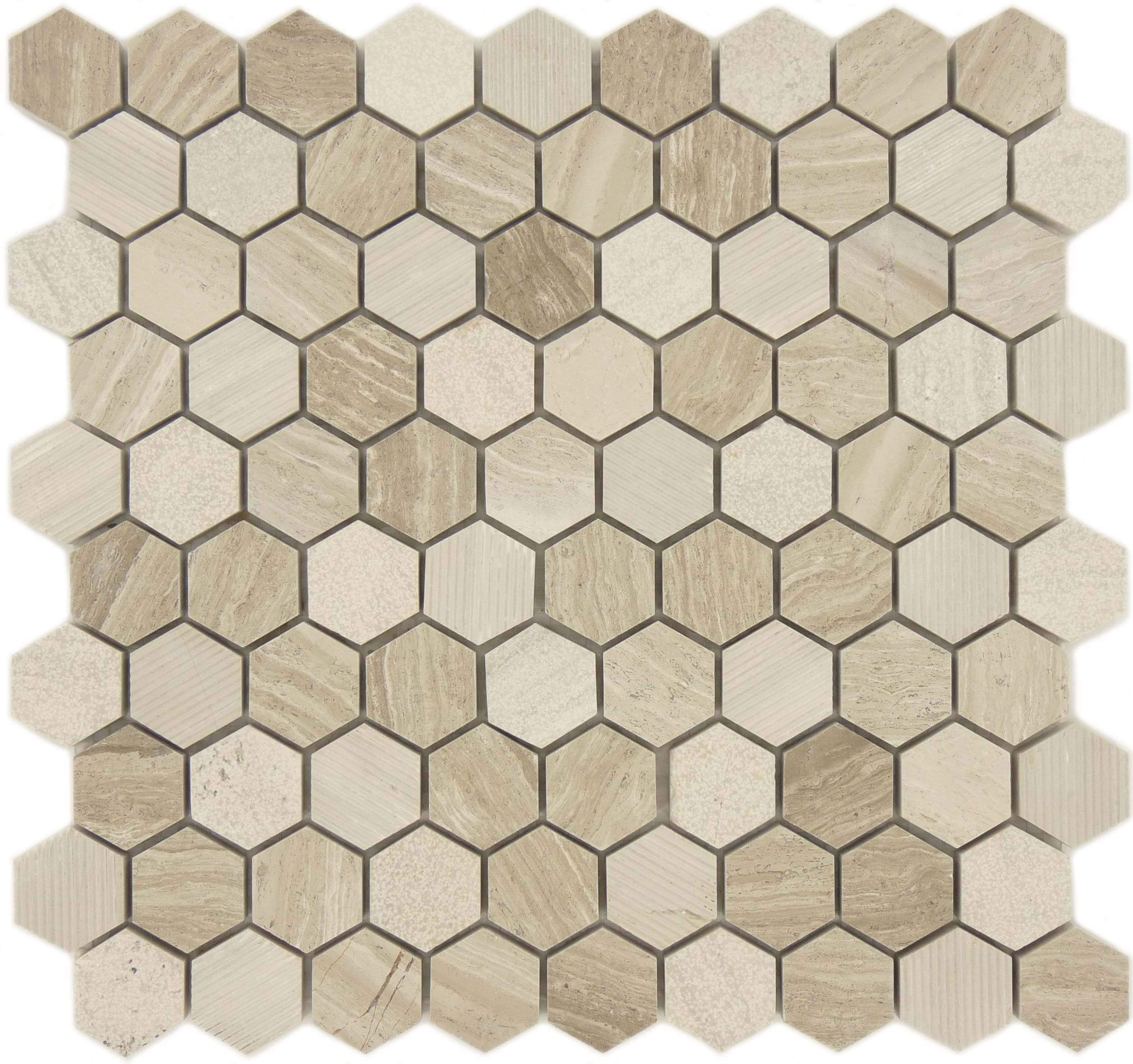 Winter Fjord Hexagon Grey Polished & Unpolished Stone Tile Euro Glass