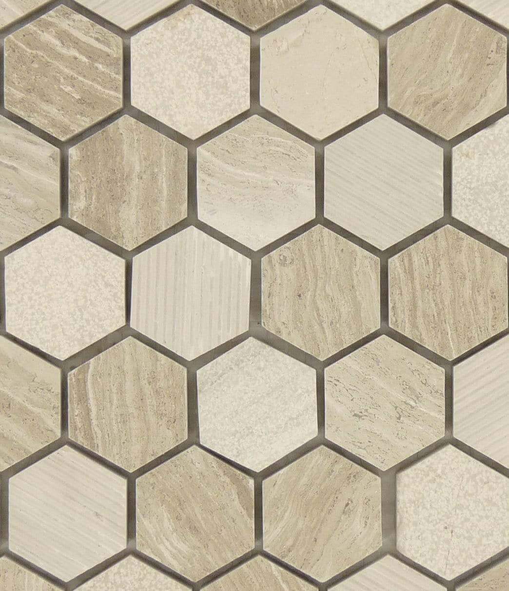 Winter Fjord Hexagon Grey Polished & Unpolished Stone Tile Euro Glass