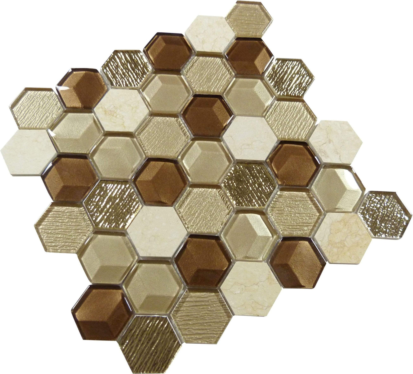 Honey Harvest Hexagon Gold Glossy Glass & Stone Tile Euro Glass