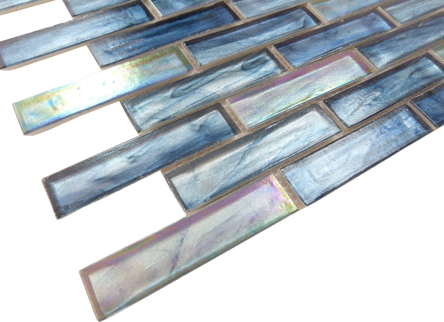 Cobalt Sea Blue 1'' x 4'' Glossy and Iridescent Blue Glass Tile Euro Glass