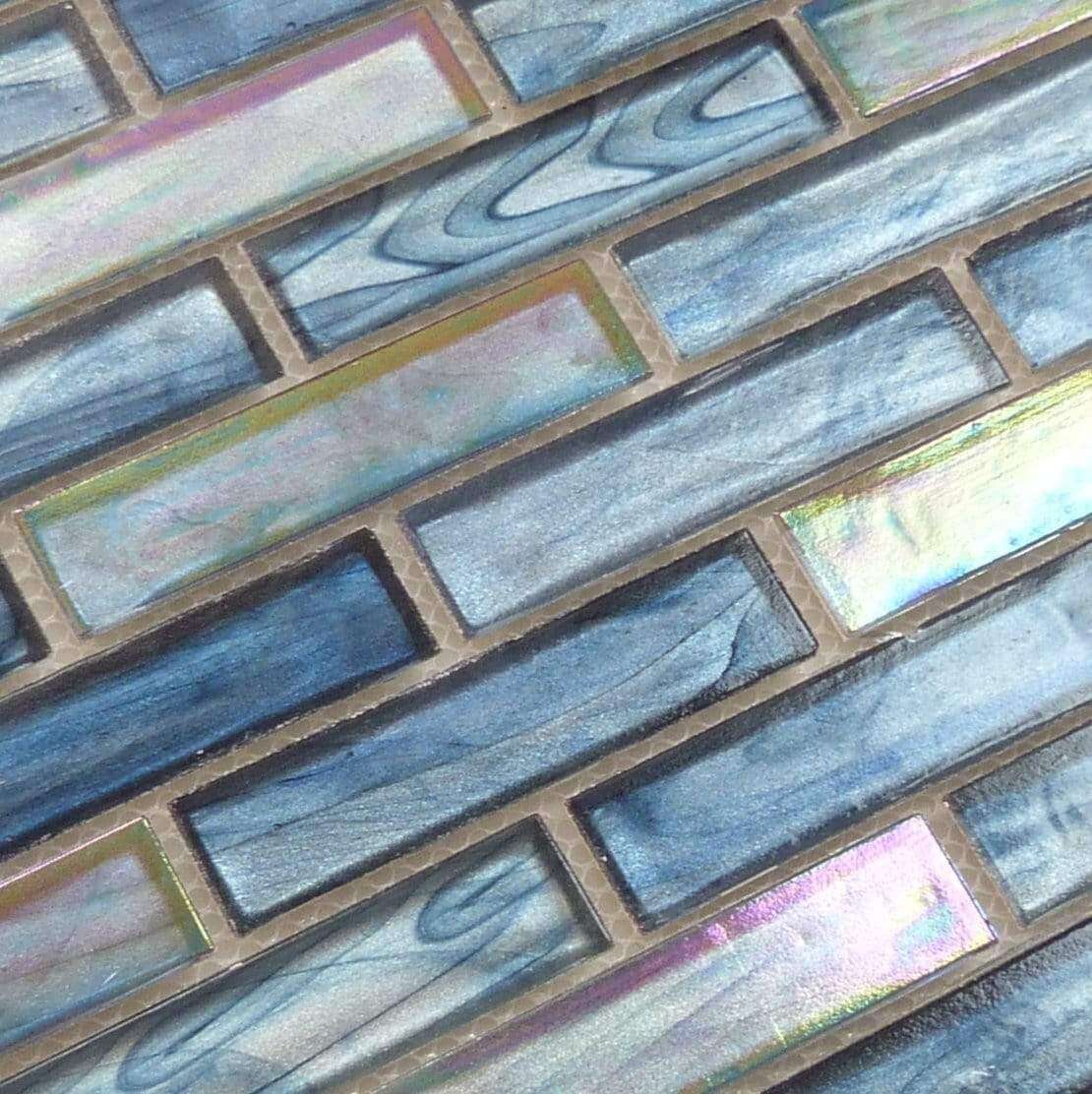 Cobalt Sea Blue 1'' x 4'' Glossy and Iridescent Blue Glass Tile Euro Glass