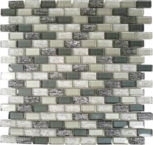 Jules Charcoal Grey Mini Uniform Brick Glossy Glass Tile Euro Glass