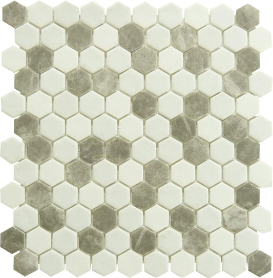 Karma Ridge Levan Trail White 1" Hexagon Matte Glass Pool Tile Euro Glass