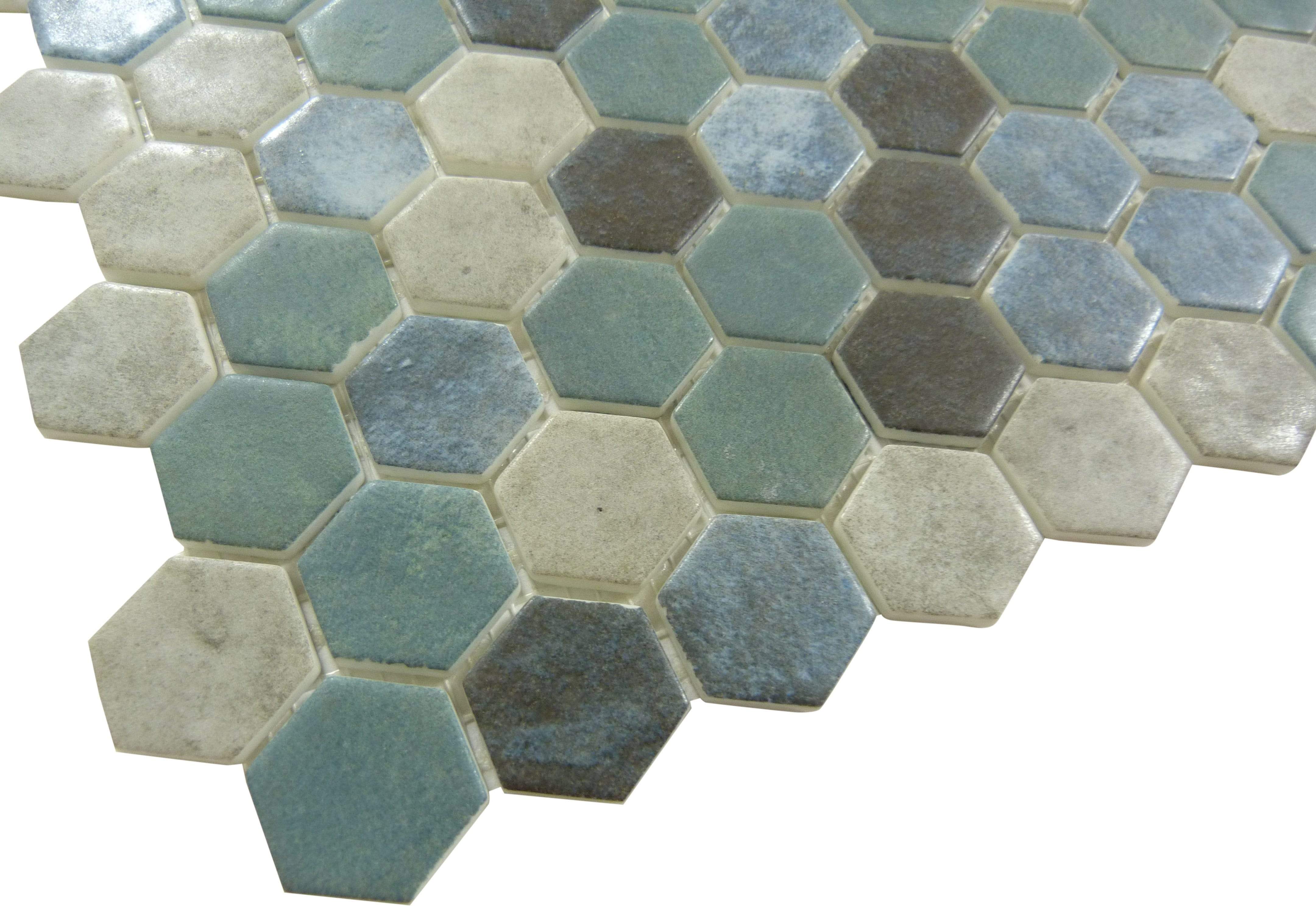 Karma Ridge Lotus Pond Blue 1" Hexagon Matte Glass Pool Tile Euro Glass