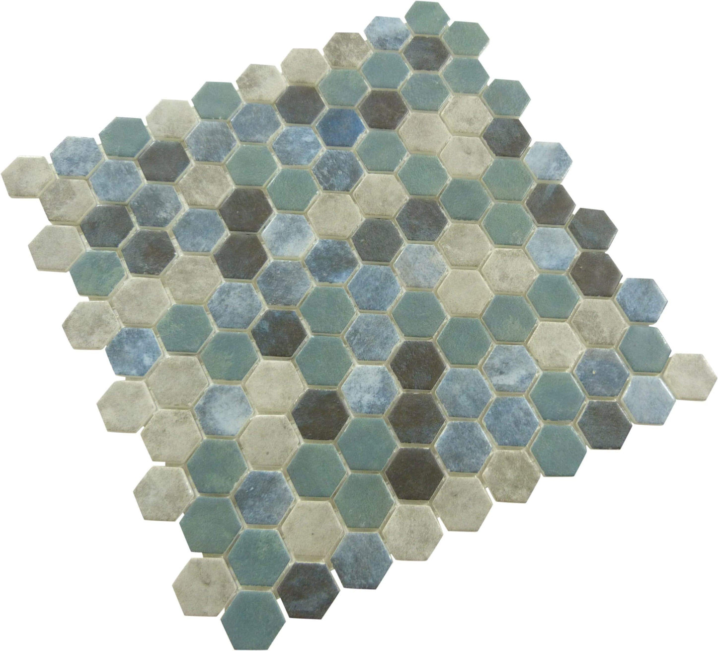 Karma Ridge Lotus Pond Blue 1" Hexagon Matte Glass Pool Tile Euro Glass