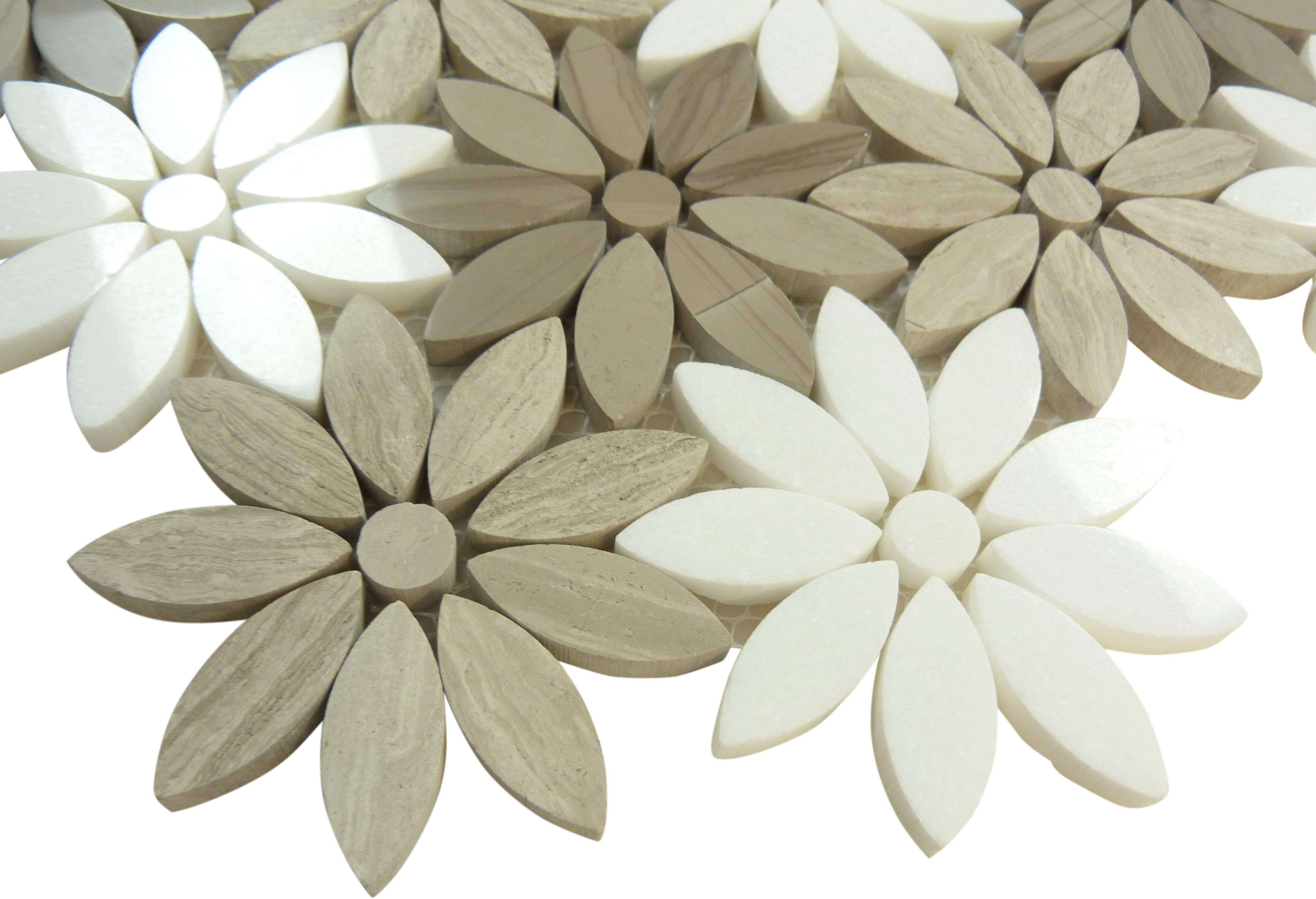 Fresh Bouquet Taupe Stone Tile Euro Glass