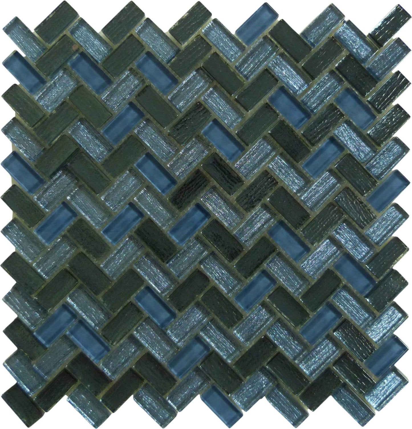 Larati Lane Blue Mini Herringbone Glossy Glass Tile Euro Glass