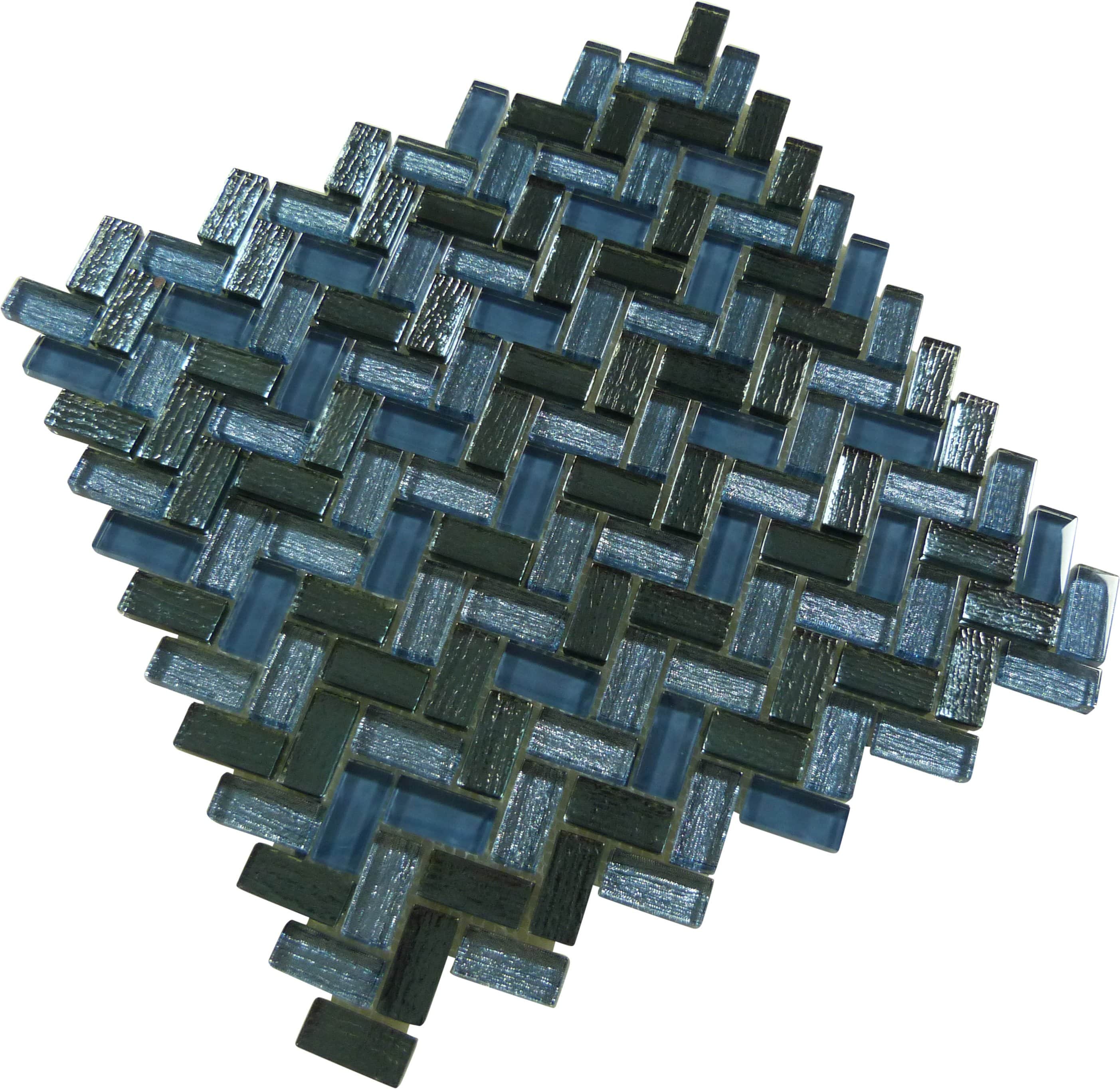 Larati Lane Blue Mini Herringbone Glossy Glass Tile Euro Glass