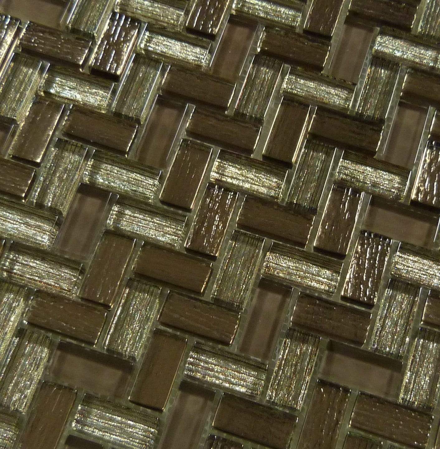 Larati Lane Brown Mini Herringbone Glossy Glass Tile Euro Glass