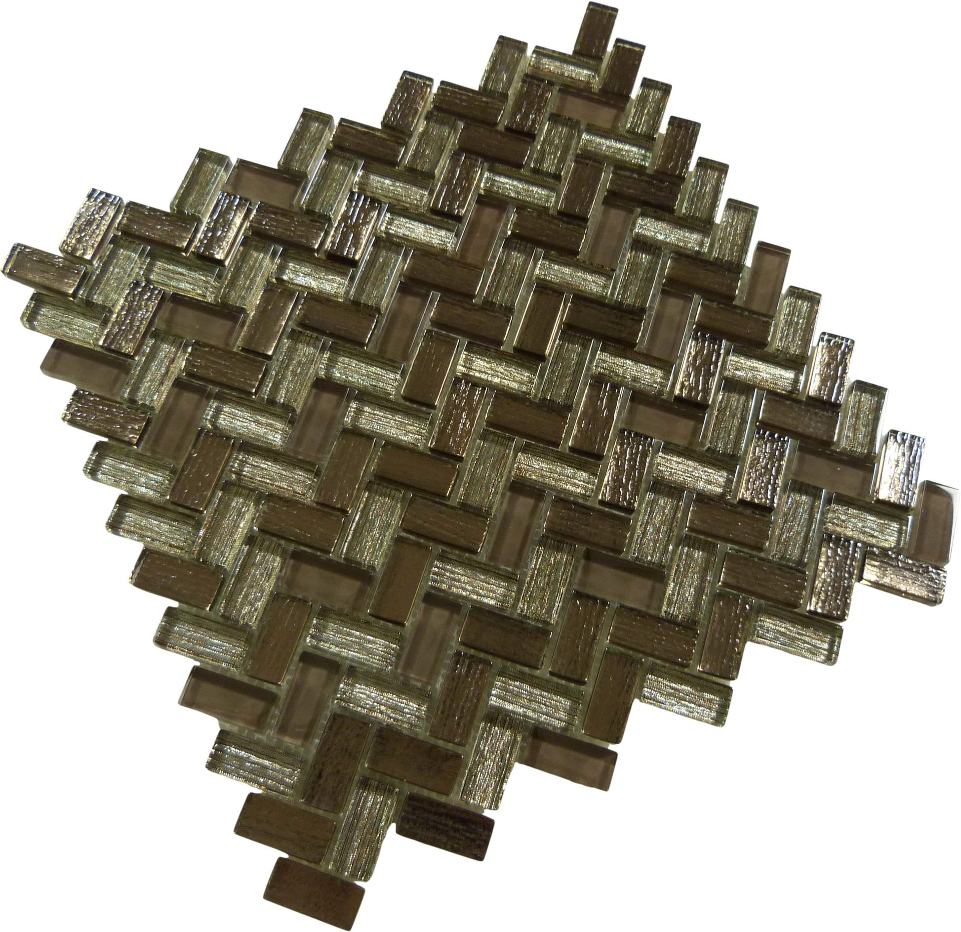 Larati Lane Brown Mini Herringbone Glossy Glass Tile Euro Glass