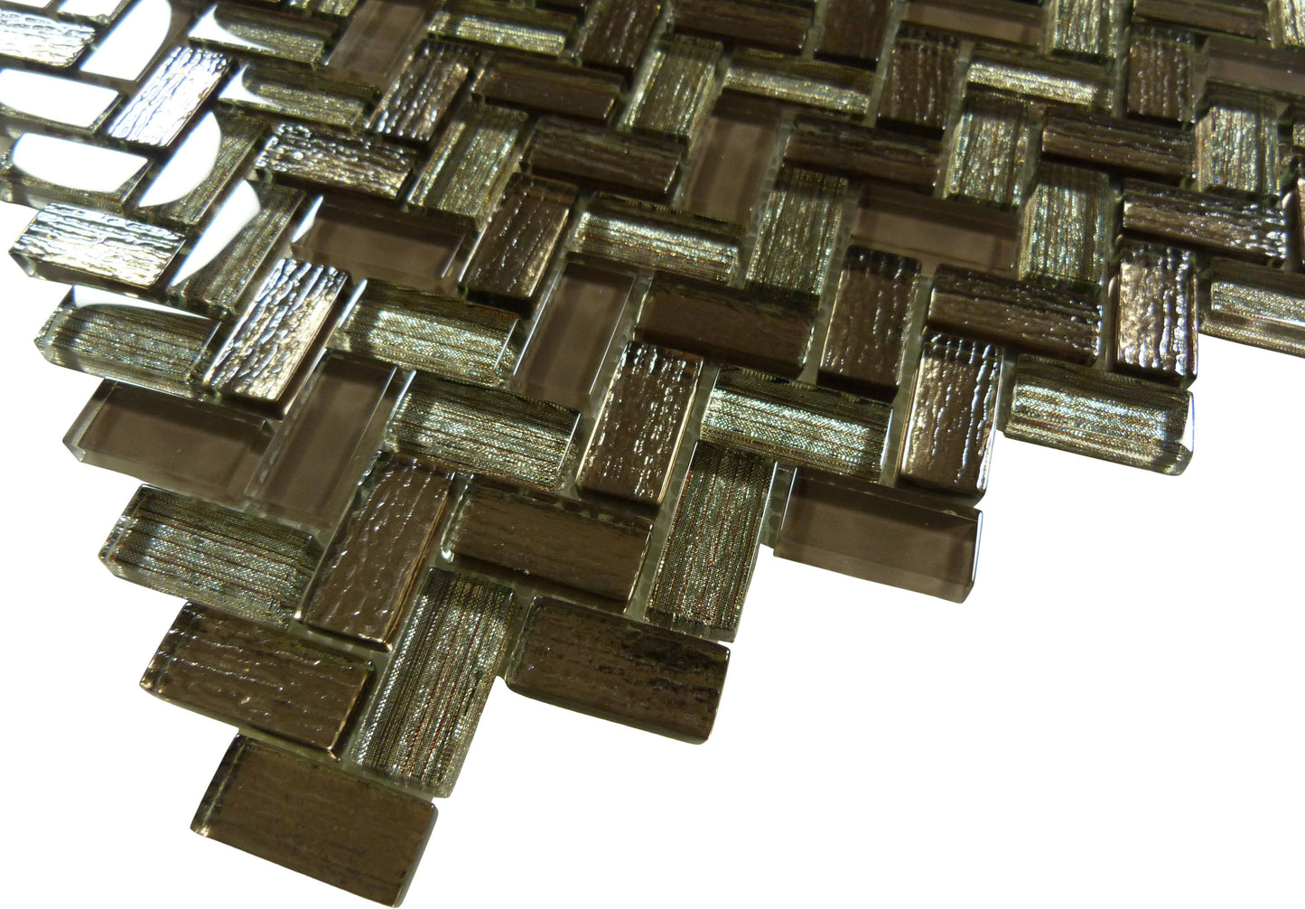 Larati Lane Brown Mini Herringbone Glossy Glass Tile Euro Glass