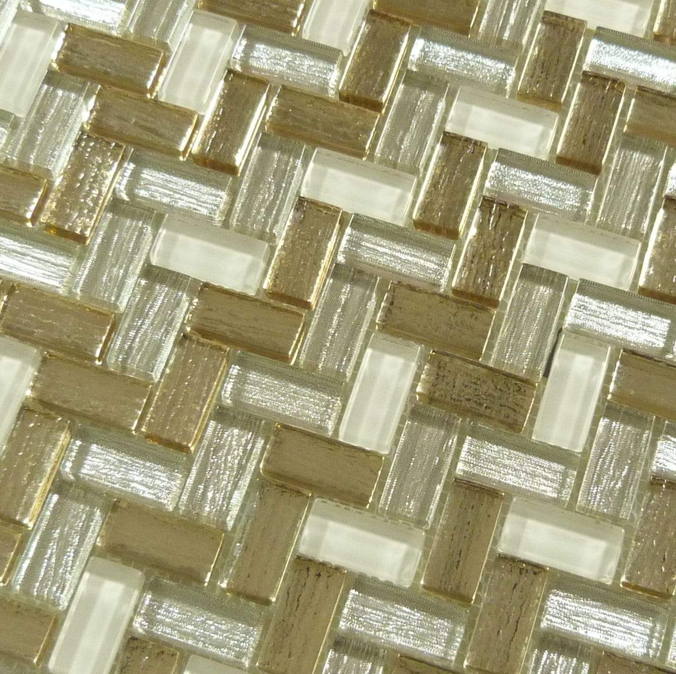 Larati Lane Gold Mini Herringbone Glossy Glass Tile Euro Glass