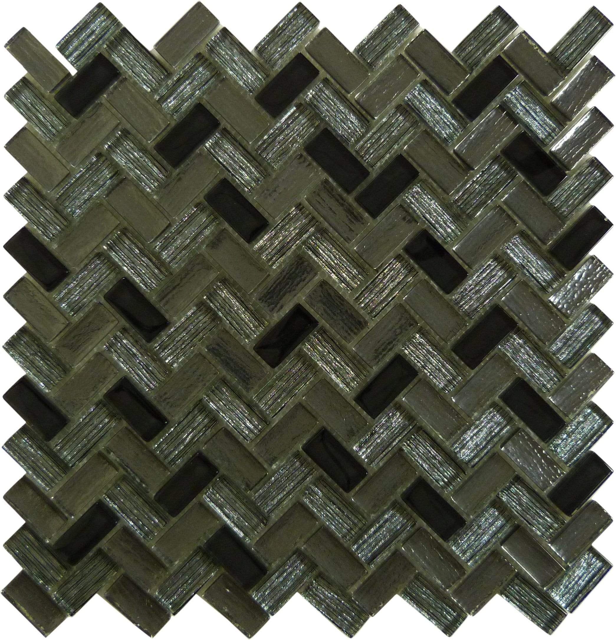 Larati Lane Grey Mini Herringbone Glossy Glass Tile Euro Glass