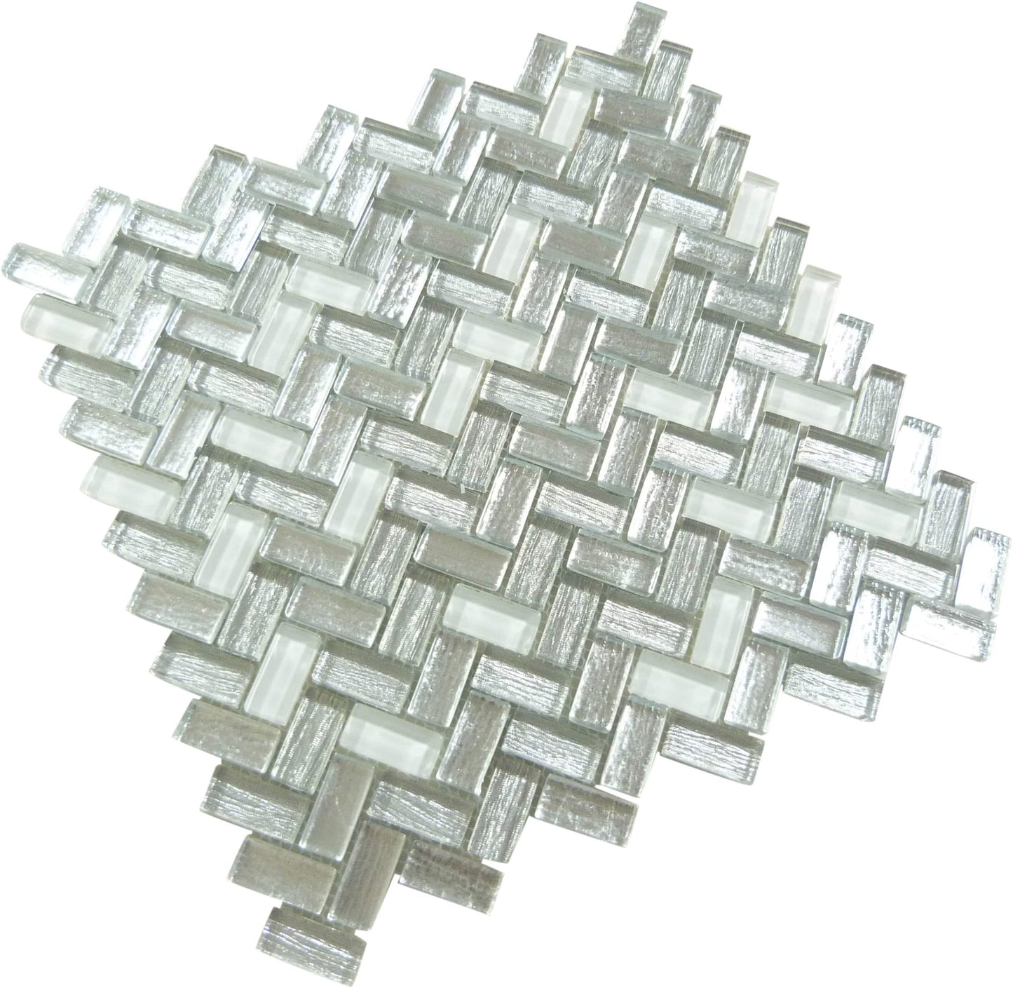 Larati Lane Silver Mini Herringbone Glossy Glass Tile Euro Glass