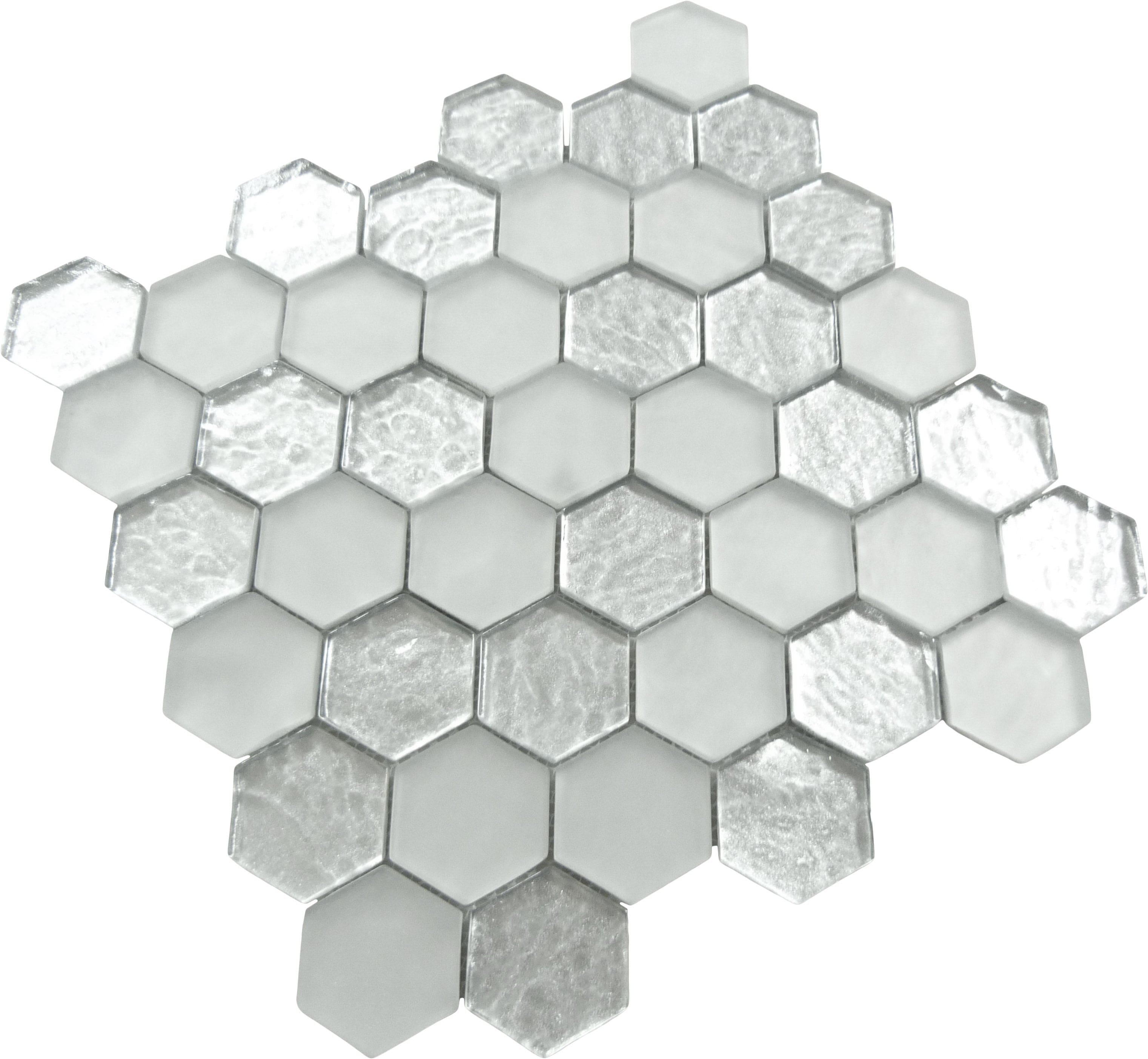 Lehai Gem Hexagon Silver Glossy and Frosted Glass Tile Euro Glass