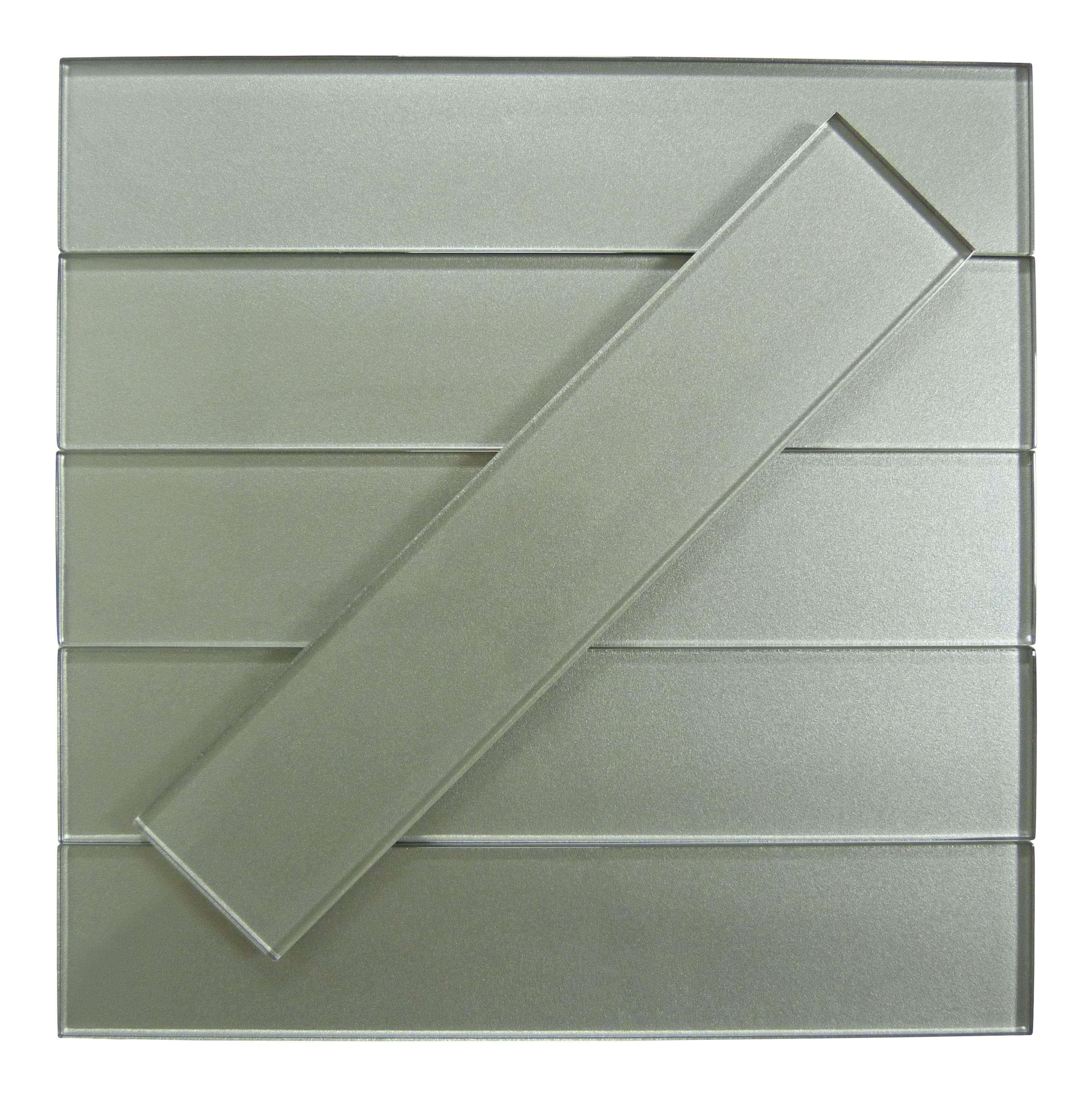 Lustrous Grand Hazel Grey 3" x 14" Shimmer Glossy Glass Subway Tile Euro Glass