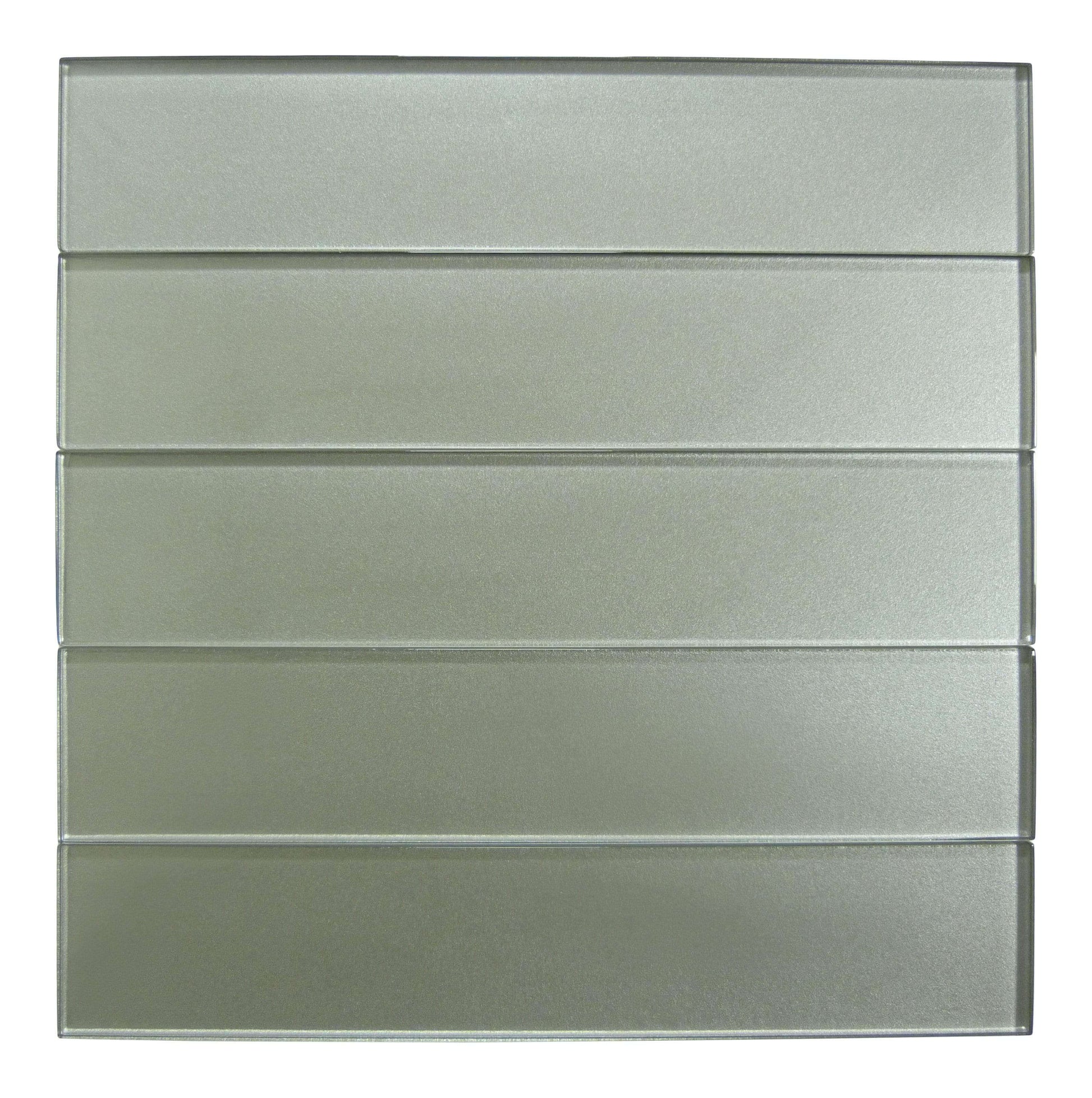 Lustrous Grand Hazel Grey 3" x 14" Shimmer Glossy Glass Subway Tile Euro Glass