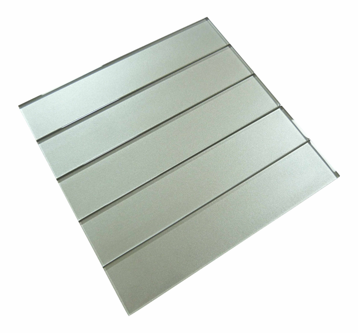 Lustrous Grand Hazel Grey 3" x 14" Shimmer Glossy Glass Subway Tile Euro Glass