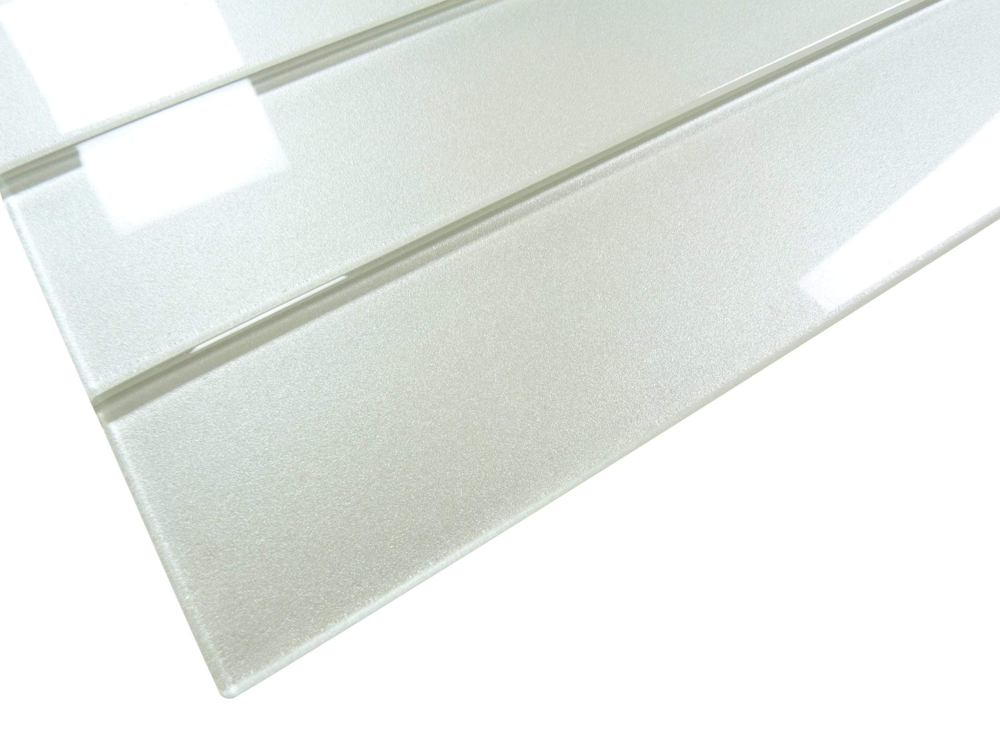 Lustrous Lush Beige White 3" x 14" Shimmer Glossy Glass Subway Tile Euro Glass