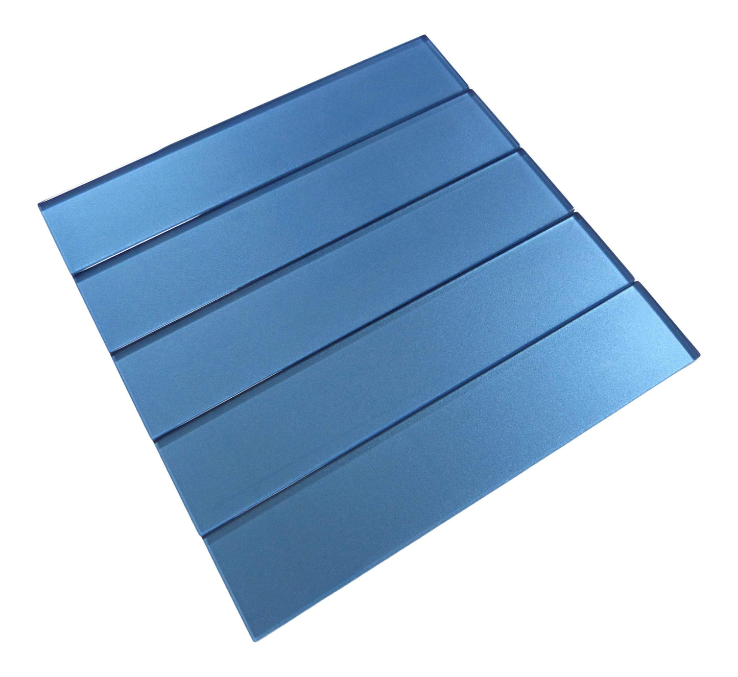 Lustrous Yale Blue 3" x 14" Shimmer Glossy Glass Subway Tile Euro Glass