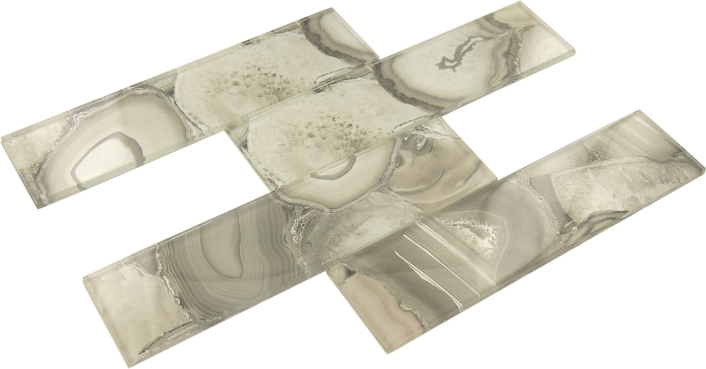 Magical Forest Snow Palace Grey 3" x 12" Glossy Glass Subway Tile Euro Glass