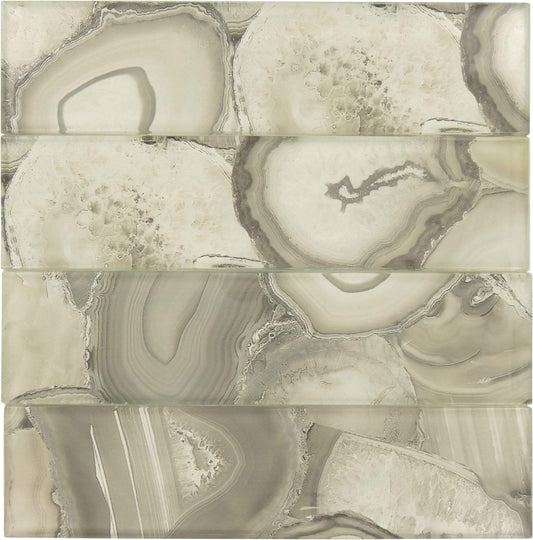 Magical Forest Snow Palace Grey 3" x 12" Glossy Glass Subway Tile Euro Glass