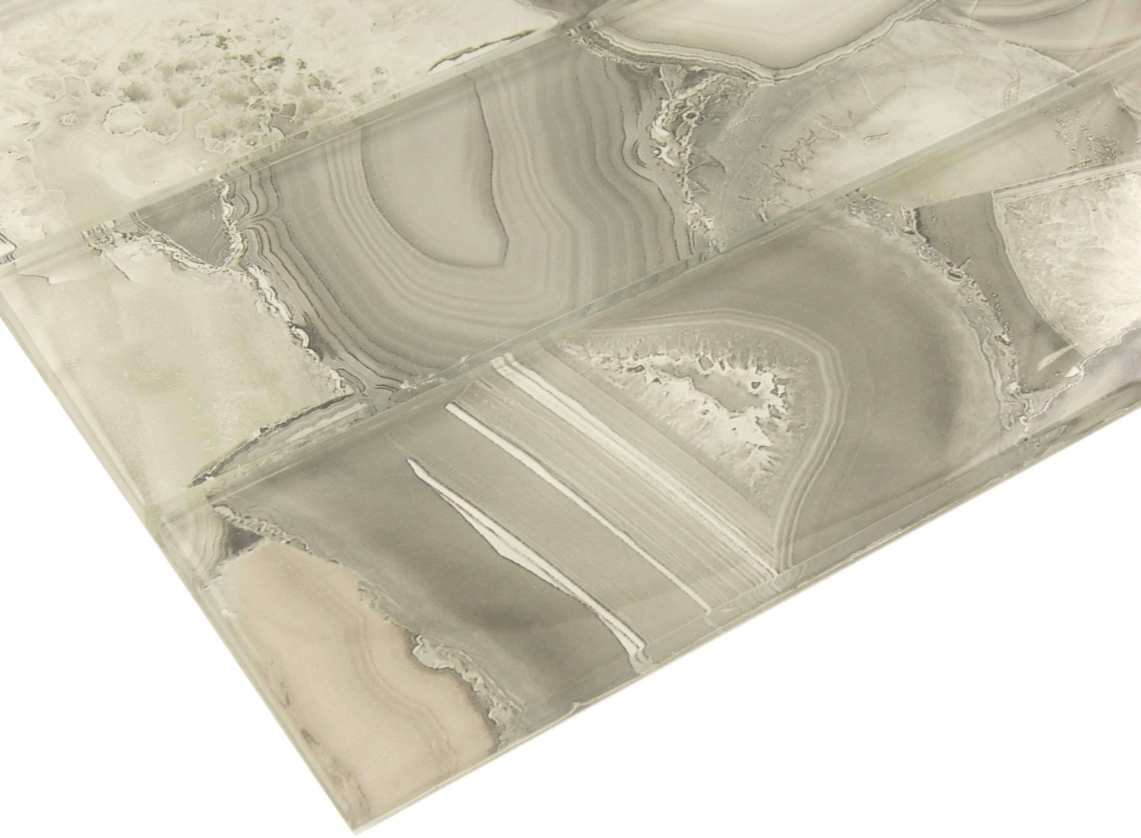 Magical Forest Snow Palace Grey 3" x 12" Glossy Glass Subway Tile Euro Glass