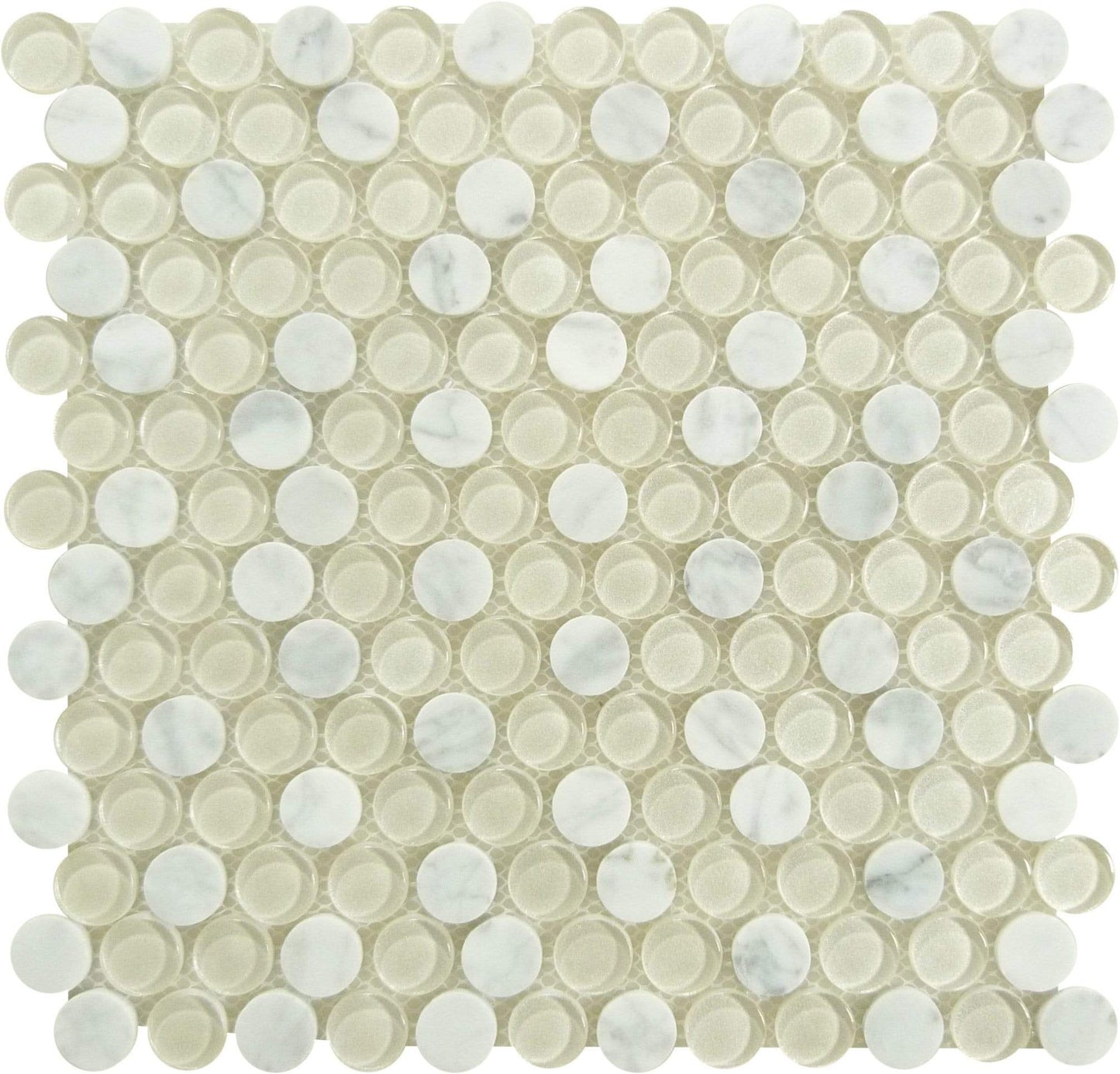 Marbello Bonbon Beige Glass and Stone Penny Round Tile Euro Glass