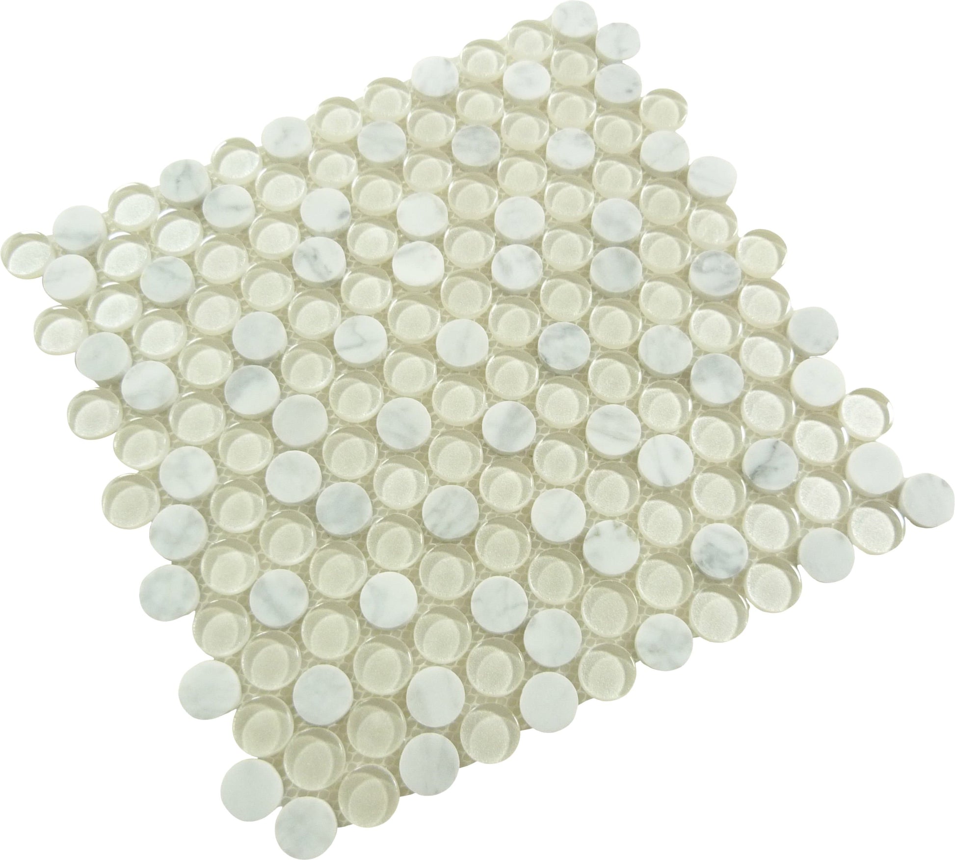 Marbello Bonbon Beige Glass and Stone Penny Round Tile Euro Glass