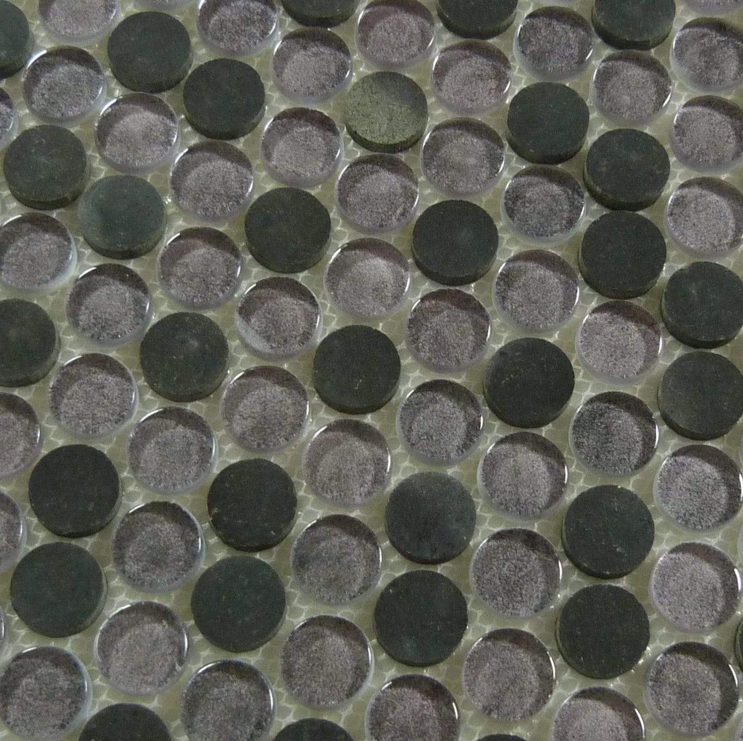 Marbello Dreamer Purple Glass and Stone Penny Round Tile Euro Glass