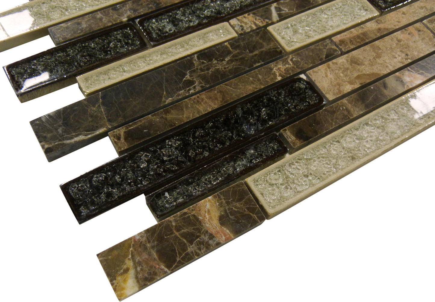 Mocha Canyon Brown Random Bricks Crackled and Polished Stone Tile Euro Glass