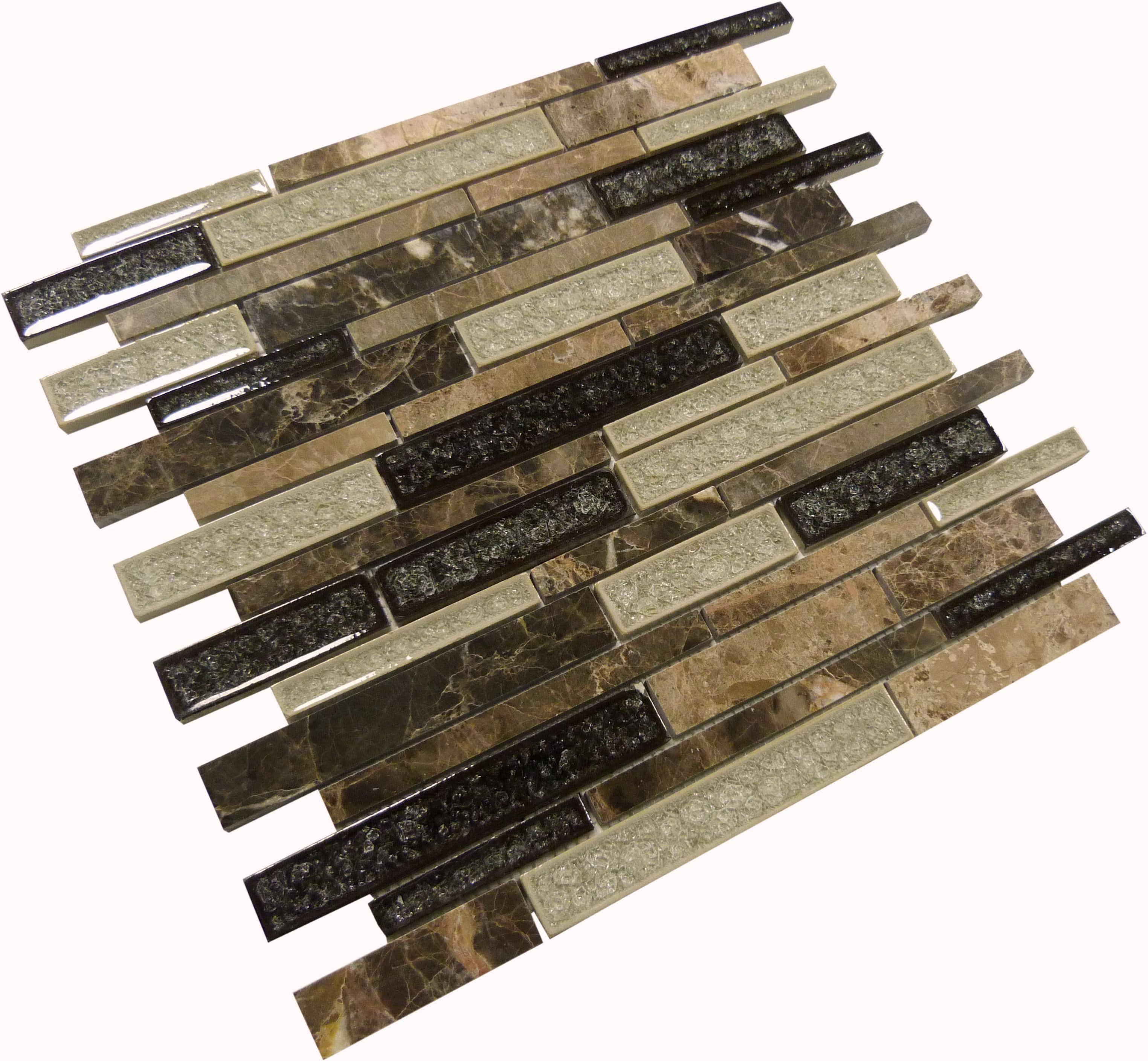 Mocha Canyon Brown Random Bricks Crackled and Polished Stone Tile Euro Glass