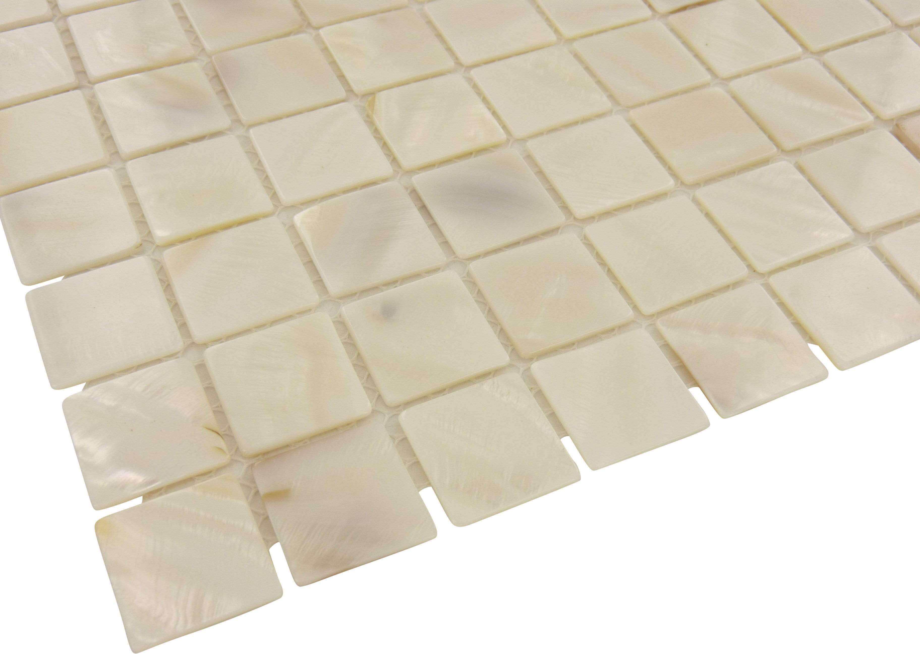 Mother of Pearl White 1'' x 1'' Shell Tile Euro Glass