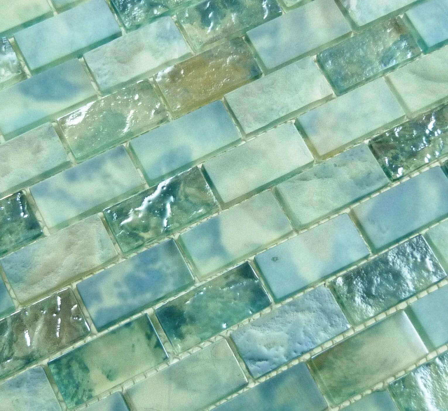 Mykonos Harbor Beach Day Aqua 1" x 2" Iridescent Rippled Frosted Glass Pool Tile Euro Glass