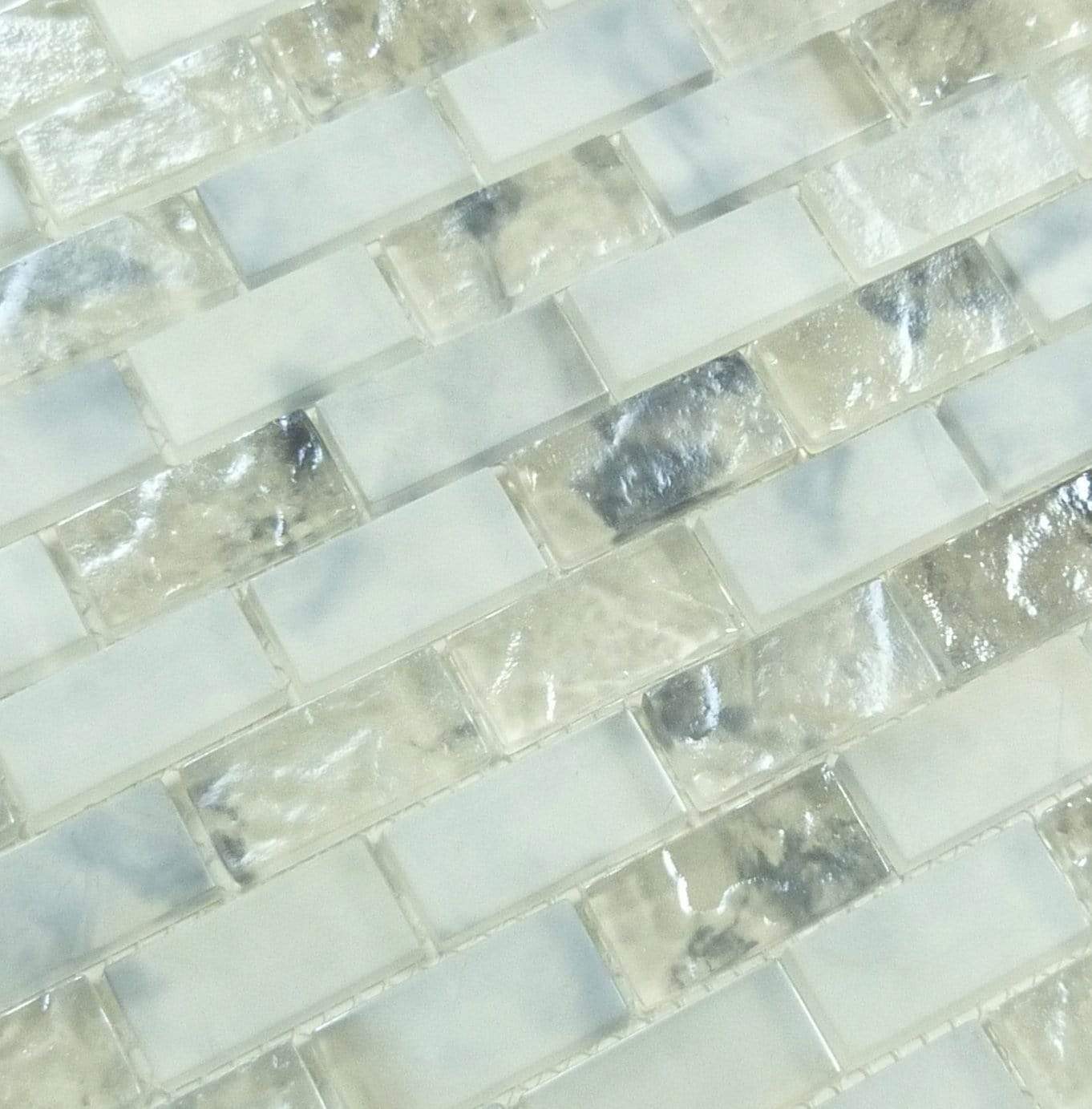 Mykonos Harbor Kosta Clouds White 1" x 2" Iridescent Rippled Frosted Glass Pool Tile Euro Glass