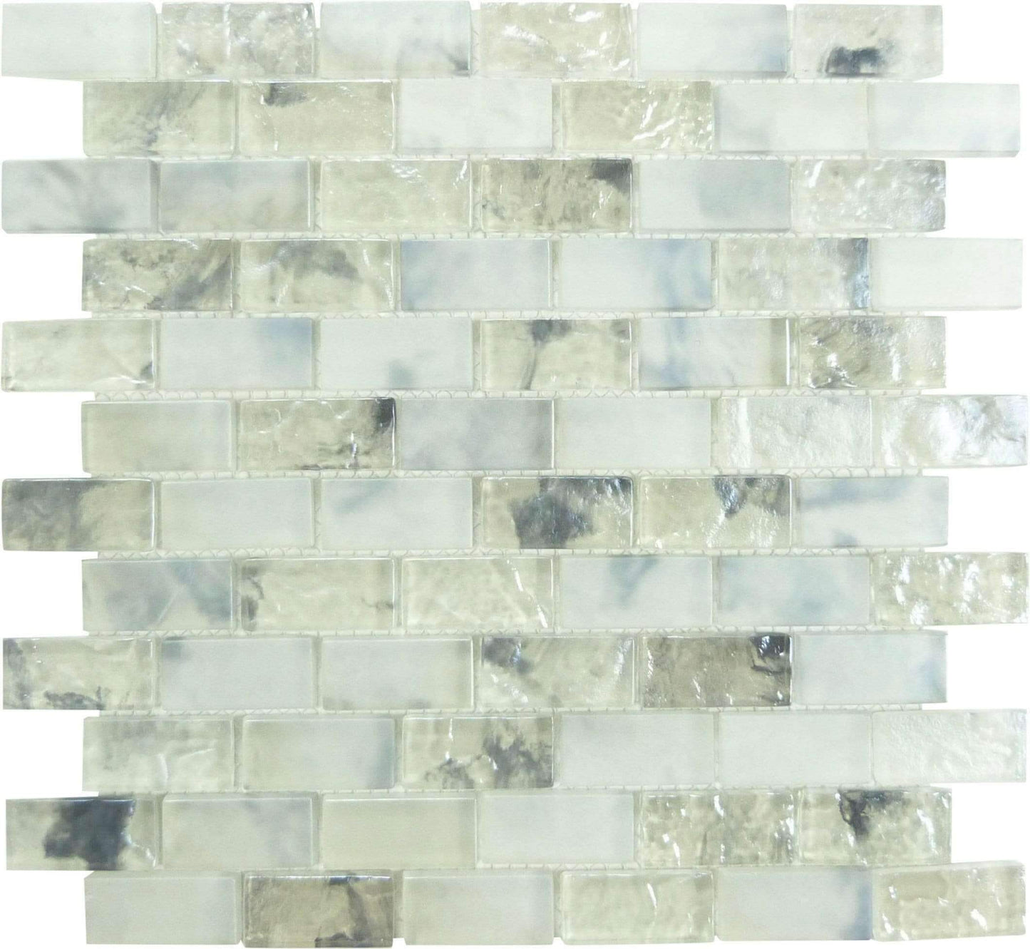 Mykonos Harbor Kosta Clouds White 1" x 2" Iridescent Rippled Frosted Glass Pool Tile Euro Glass