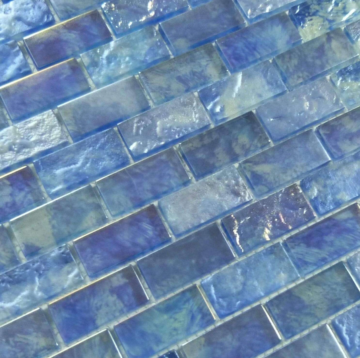 Mykonos Harbor Neon Waters Blue 1" x 2" Iridescent Rippled Frosted Glass Pool Tile Euro Glass