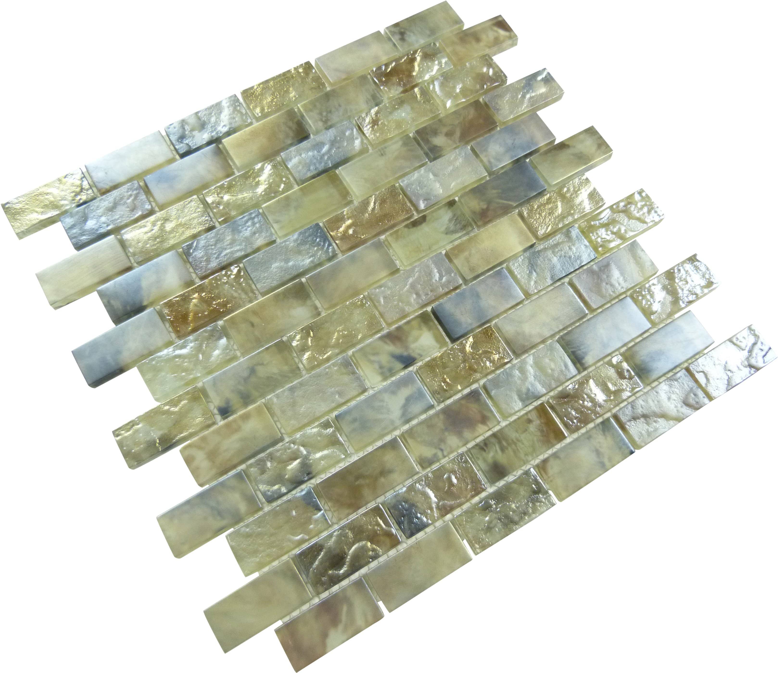 Mykonos Harbor Thasos Cliff Gold 1" x 2" Iridescent Rippled Frosted Glass Pool Tile Euro Glass