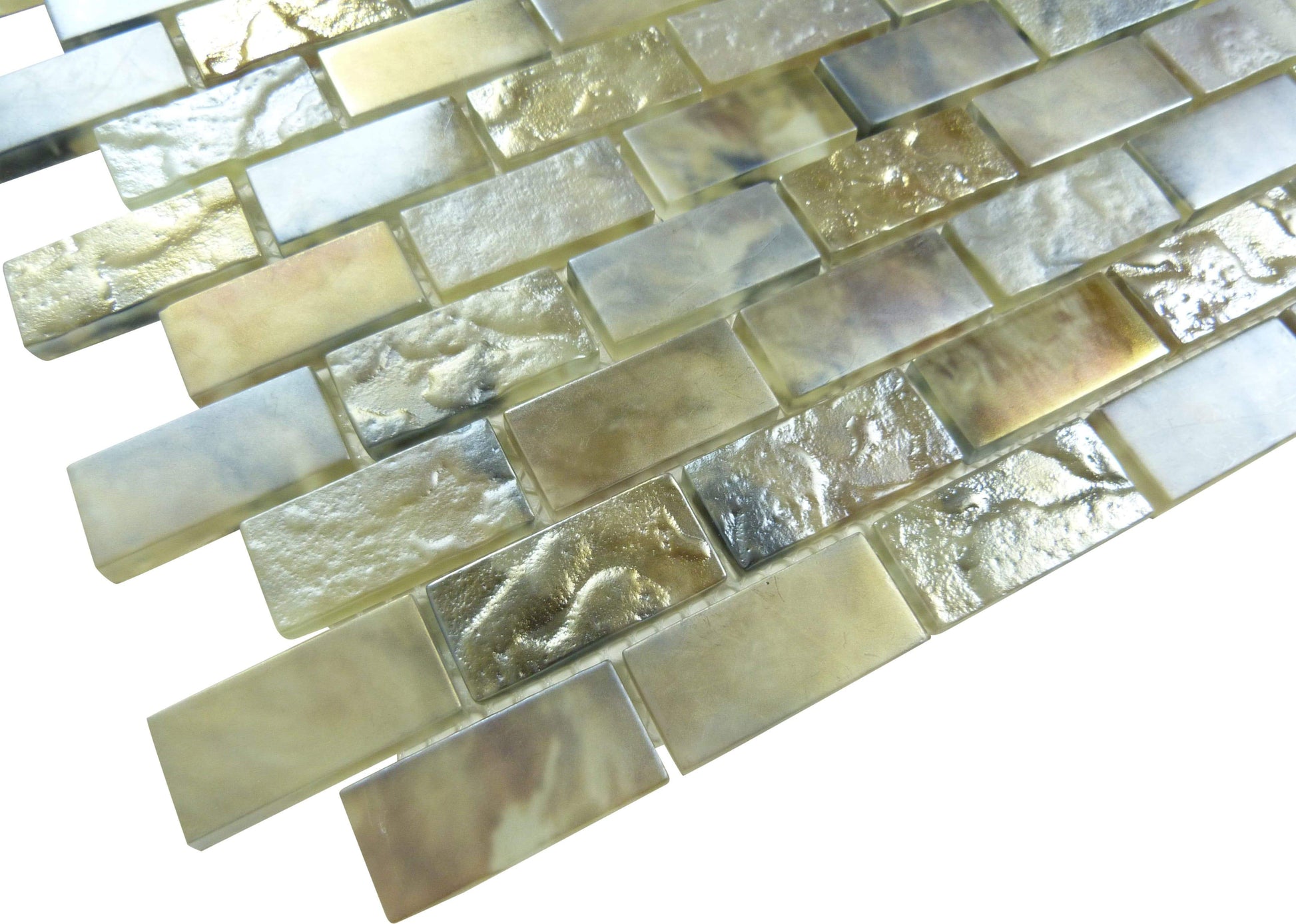 Mykonos Harbor Thasos Cliff Gold 1" x 2" Iridescent Rippled Frosted Glass Pool Tile Euro Glass