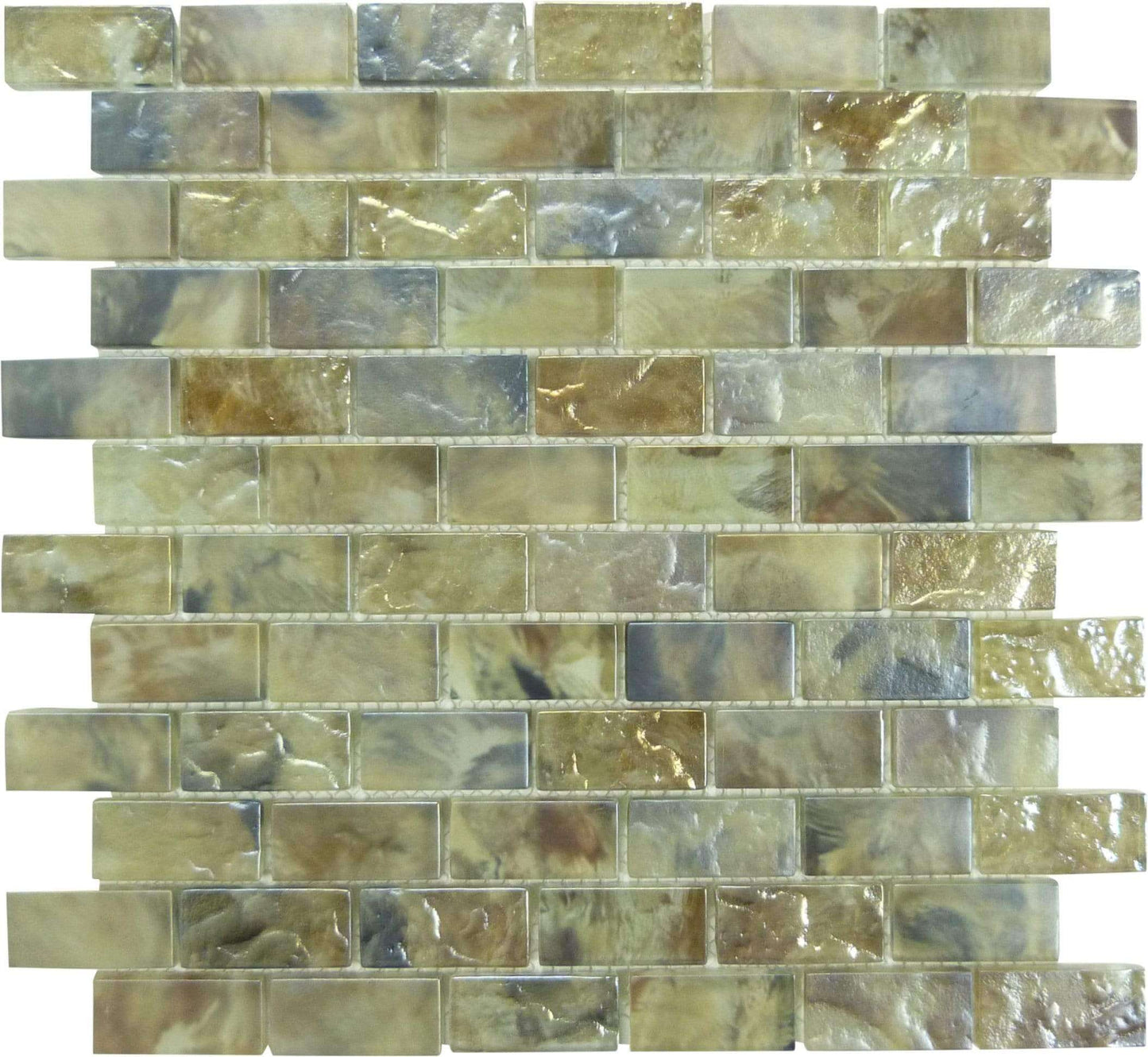 Mykonos Harbor Thasos Cliff Gold 1" x 2" Iridescent Rippled Frosted Glass Pool Tile Euro Glass