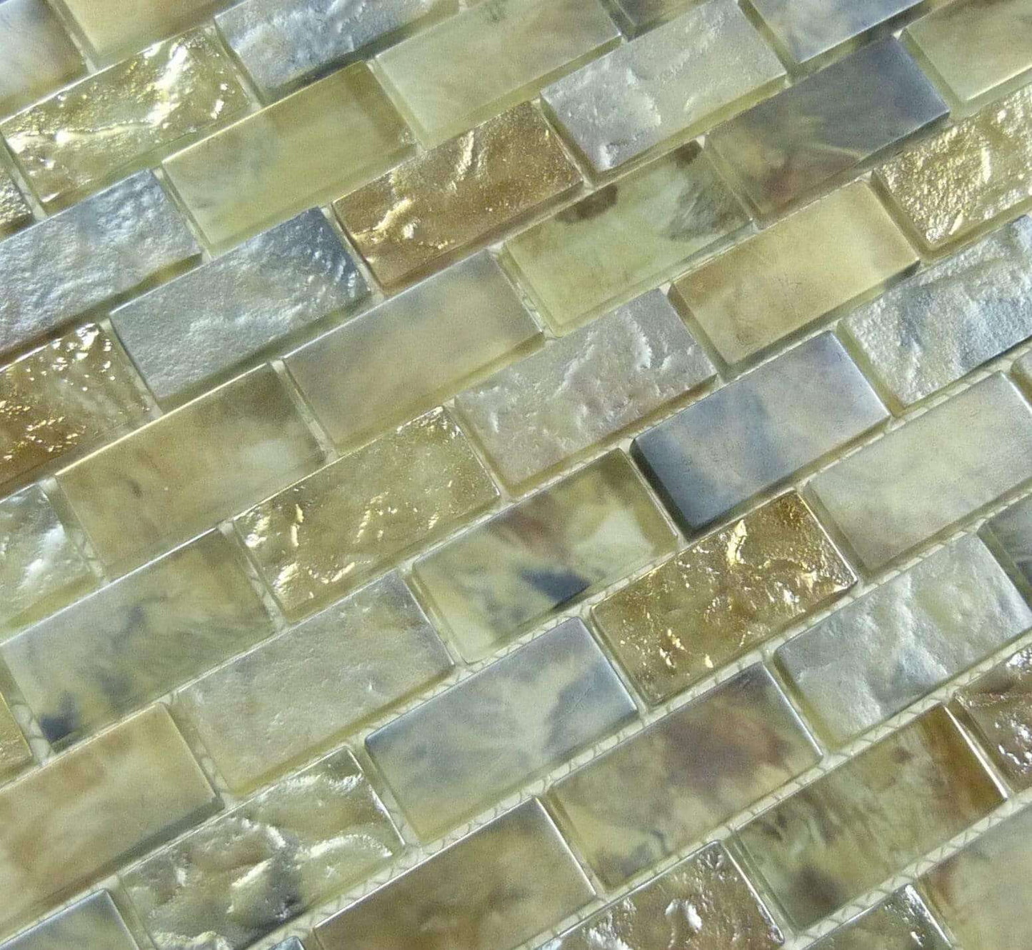 Mykonos Harbor Thasos Cliff Gold 1" x 2" Iridescent Rippled Frosted Glass Pool Tile Euro Glass