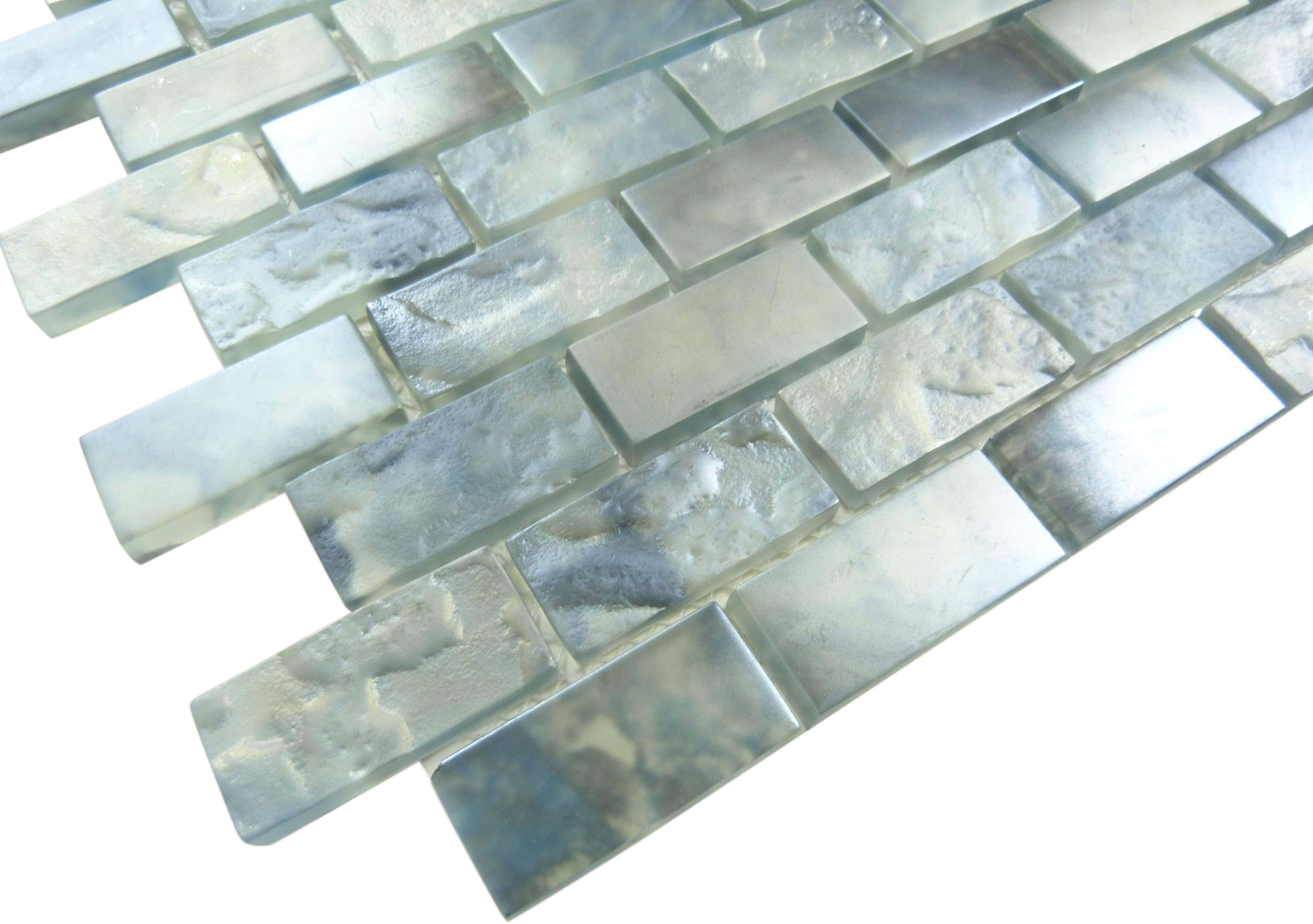 Mykonos Harbor Zeus Landing Grey 1" x 2" Iridescent Rippled Frosted Glass Pool Tile Euro Glass