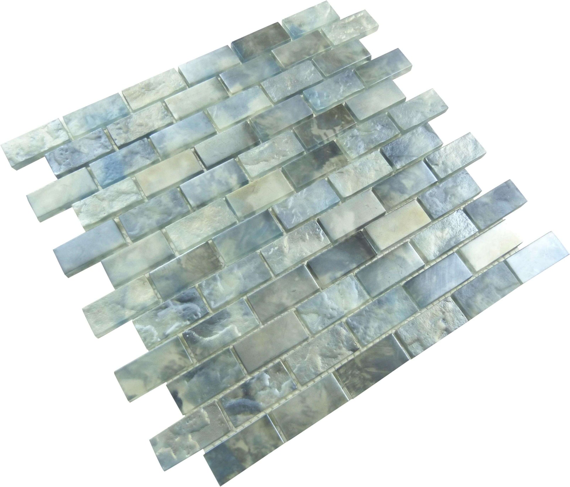 Mykonos Harbor Zeus Landing Grey 1" x 2" Iridescent Rippled Frosted Glass Pool Tile Euro Glass