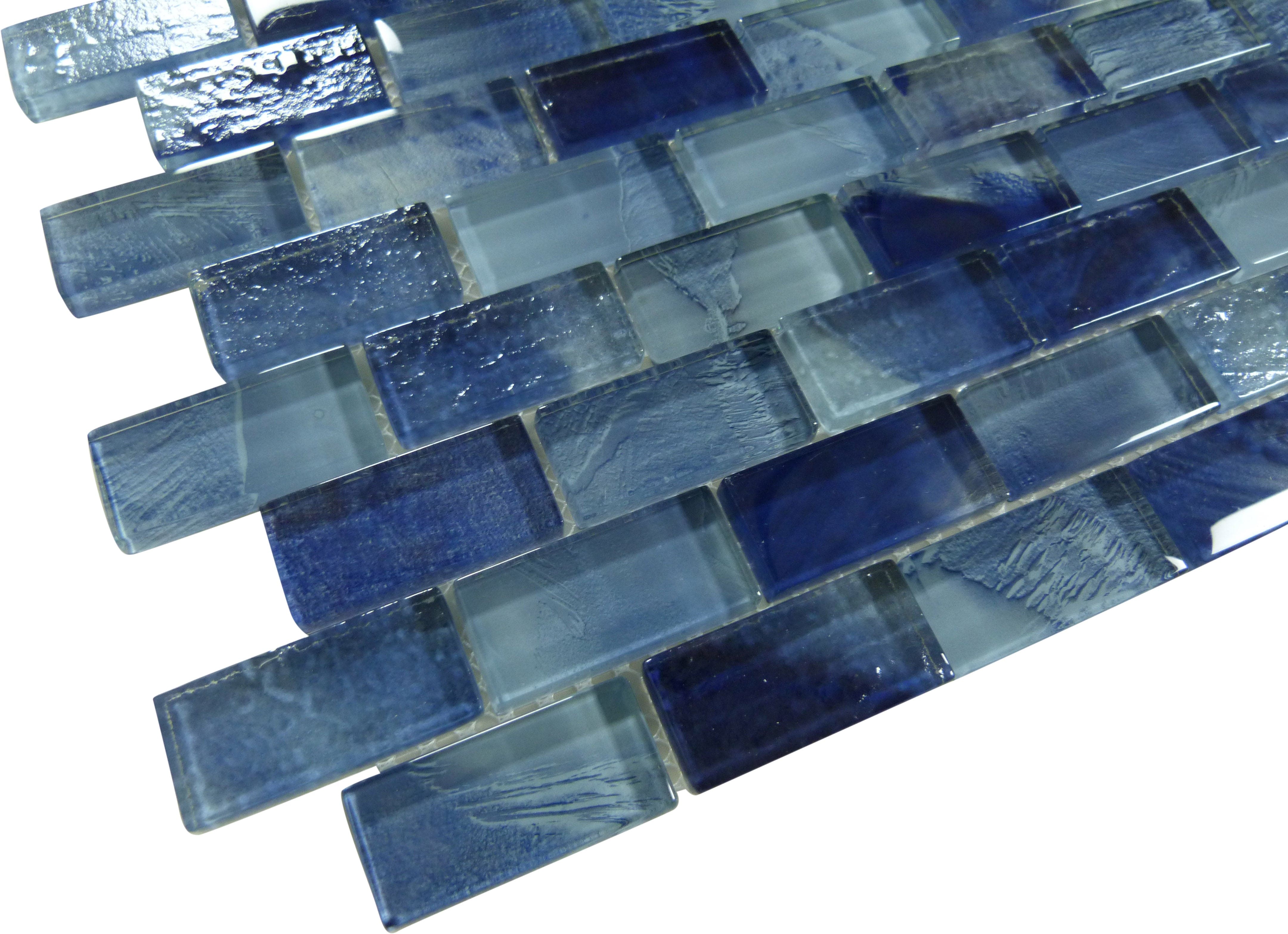 Natural Beauty Antigua Bay Blue 1x2 Glossy Glass Tile Euro Glass