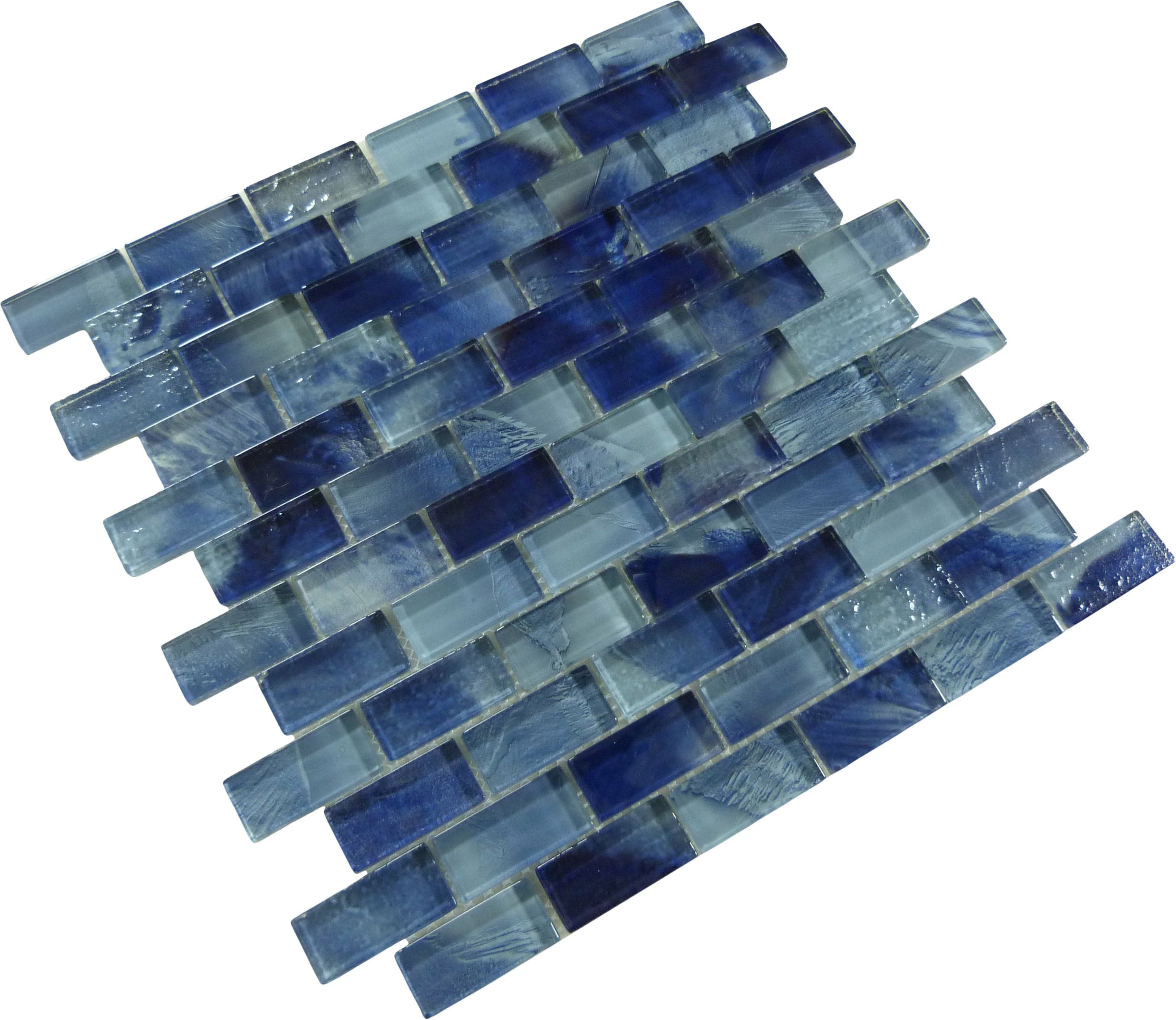 Natural Beauty Antigua Bay Blue 1x2 Glossy Glass Tile Euro Glass