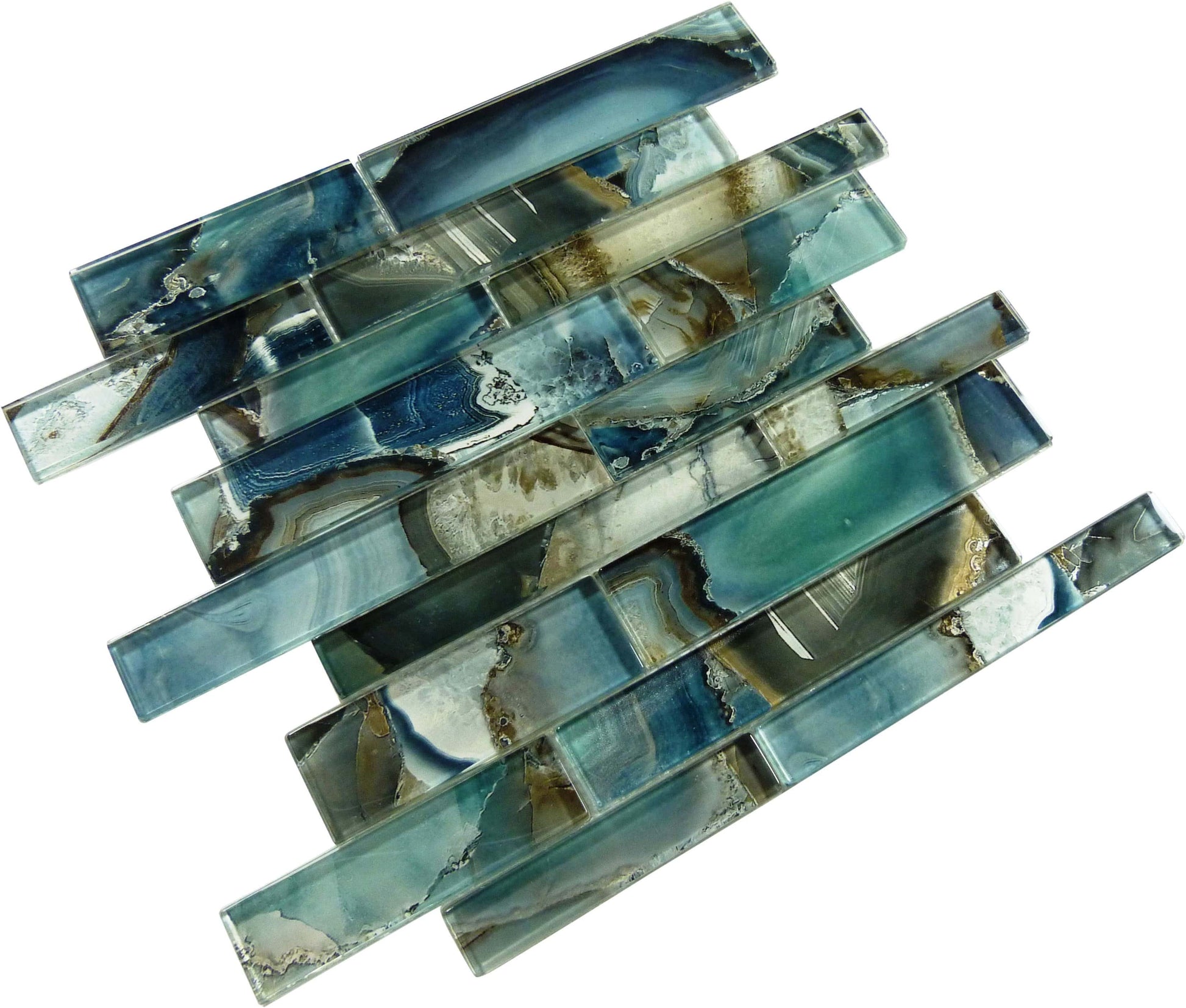 Crystal Lagoon Aqua Random Brick Glossy Glass Tile Euro Glass