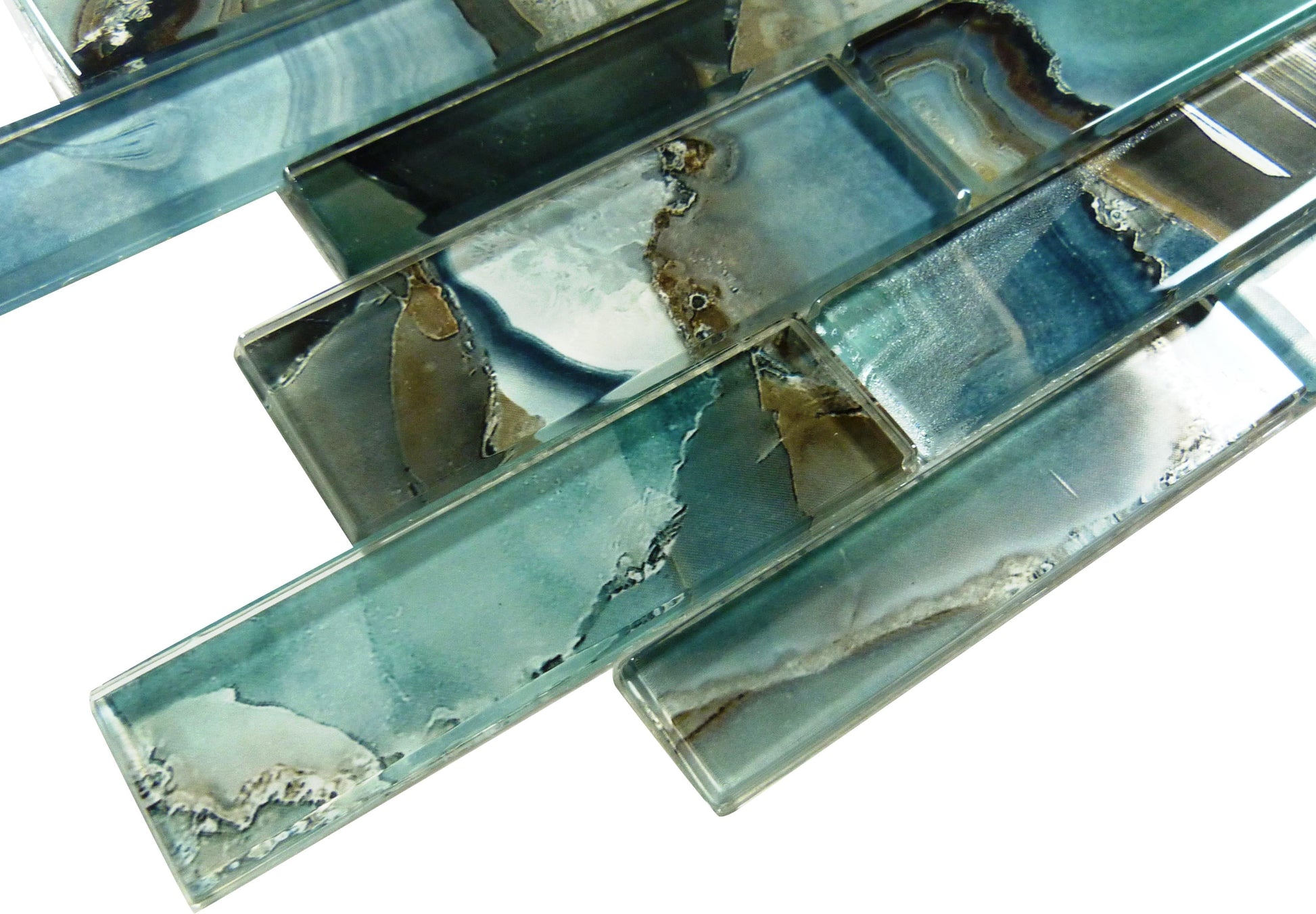 Crystal Lagoon Aqua Random Brick Glossy Glass Tile Euro Glass