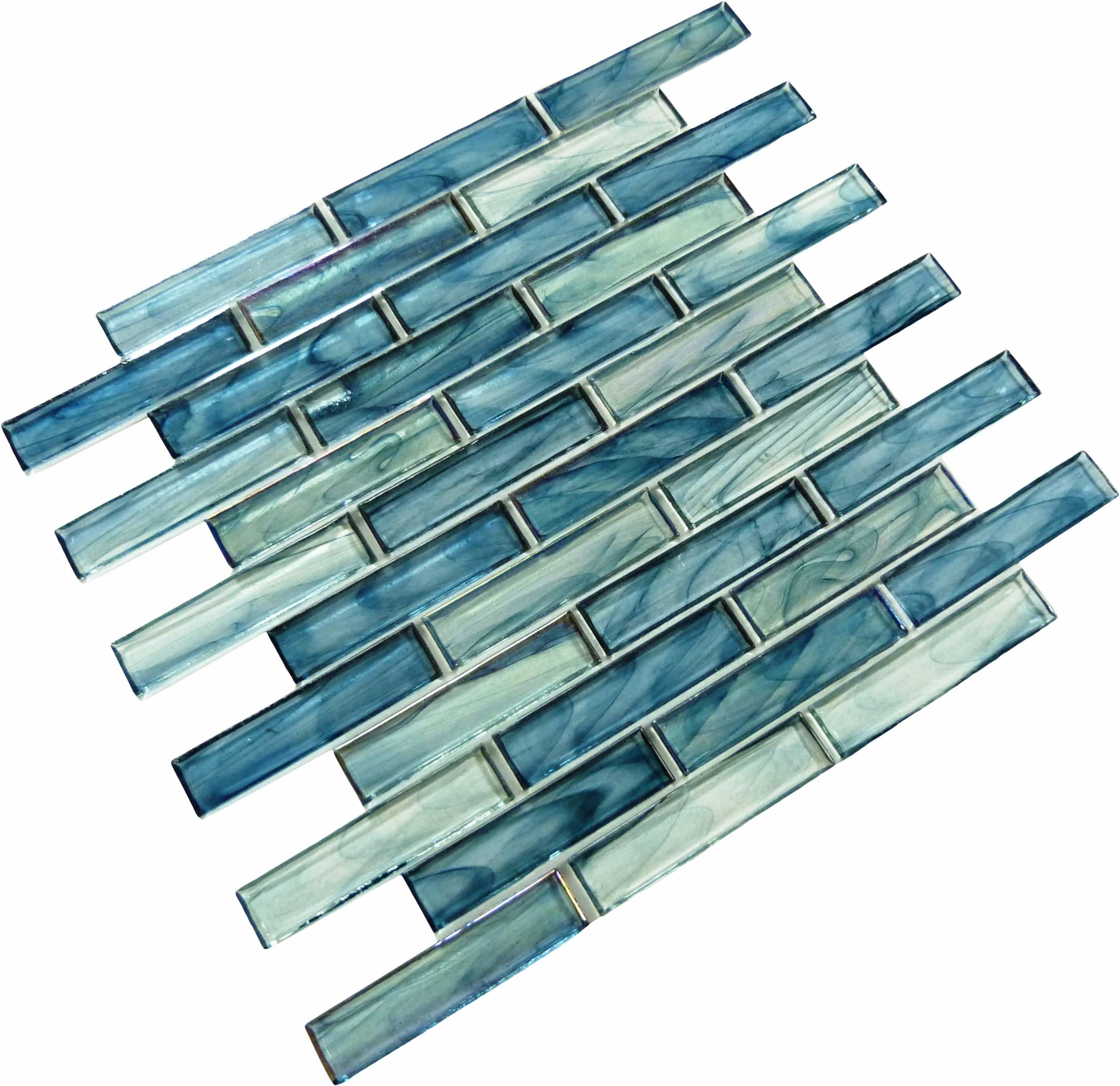 Oyster Cove Galapagos Deep Blue 1" x 4" Iridescent & Glossy Glass Pool Tile Euro Glass